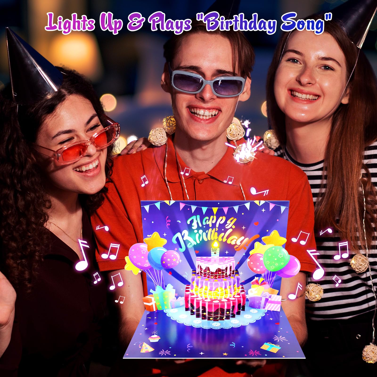 Musical Pop Up Birthday Cards with LED Light Candle - Plays Happy Birthday Song - Unique Greeting Cards for Women, Men, Husband, Wife & Kids - Perfect for Birthday Parties, Anniversaries & Special Celebrations