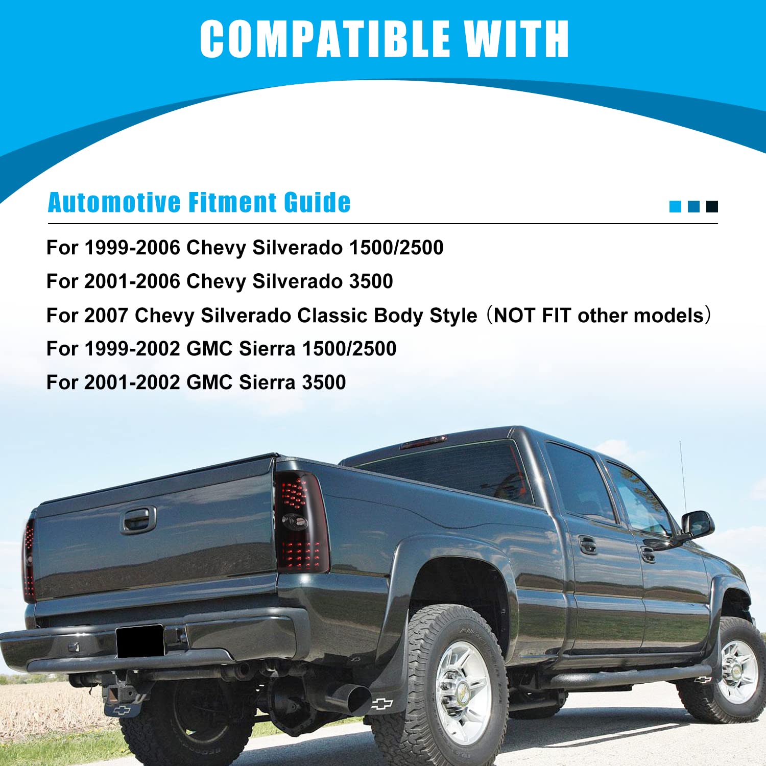 CPW LED Black Smoke Tail Lights Compatible with 1999-2006 Chevrolet Silverado & 1999-2003 GMC Sierra - Upgrade Your Truck's Style & Safety for Night Driving