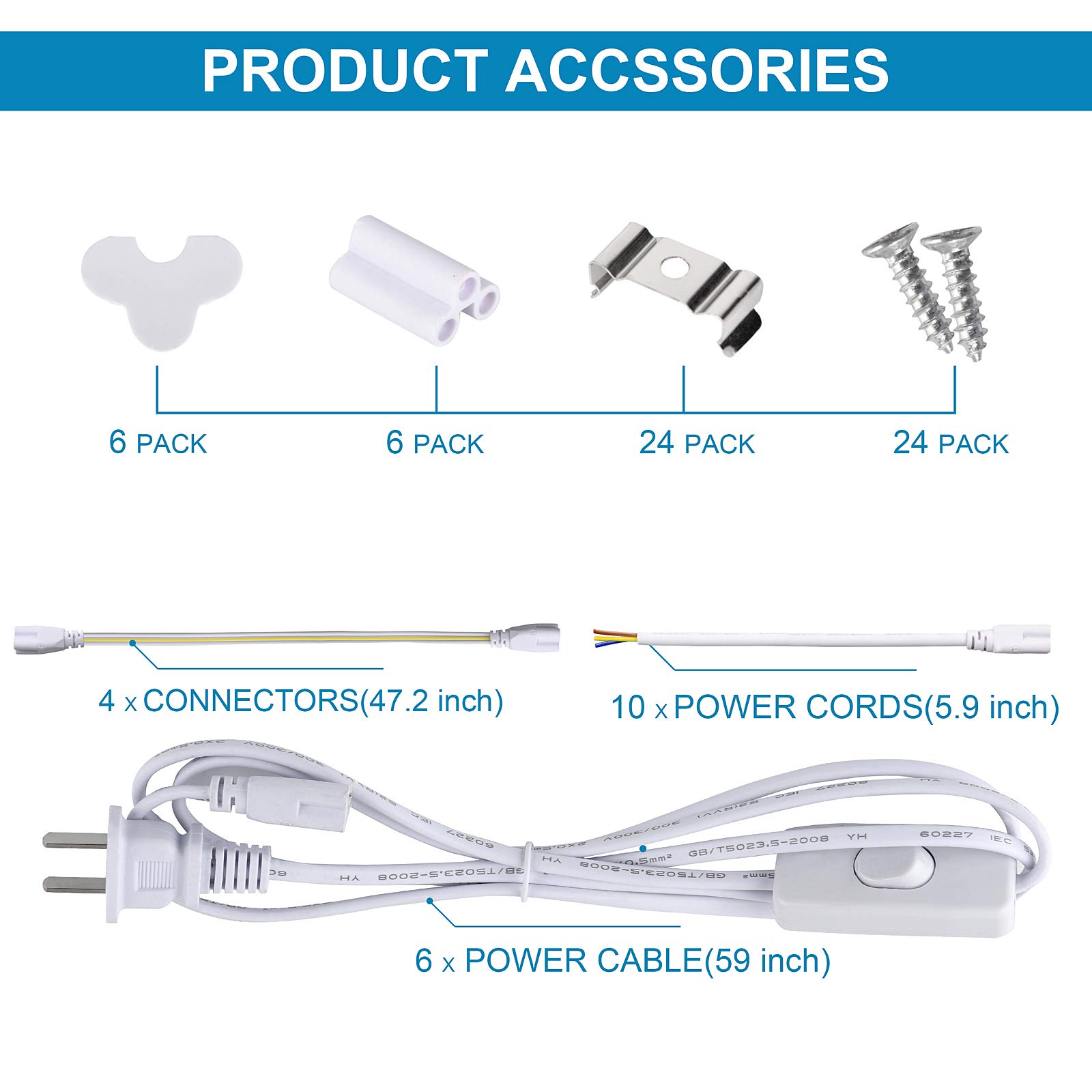 6-Pack 4FT LED Shop Lights, 75W 9000LM 5000K Daylight White U-Shape with Clear Cover - High Output Linkable T8 LED Tube Lights for Garage, Workshop, Warehouse & Basement (8 Foot with Plug) - Bright Energy Efficient Lighting Solution