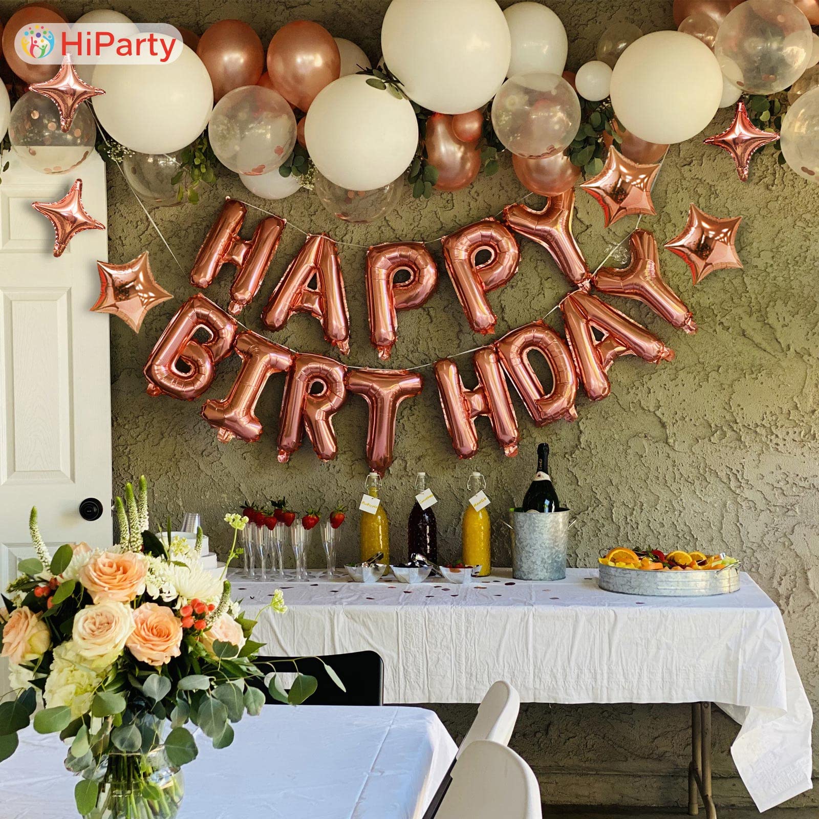 24pcs 3D Mylar Foil Happy Birthday Balloons with 6pcs Star Balloons - Rose Gold Birthday Party Decorations for Kids, Girls, Women & Adults | Perfect for Birthday Parties, Baby Showers & Anniversary Celebrations
