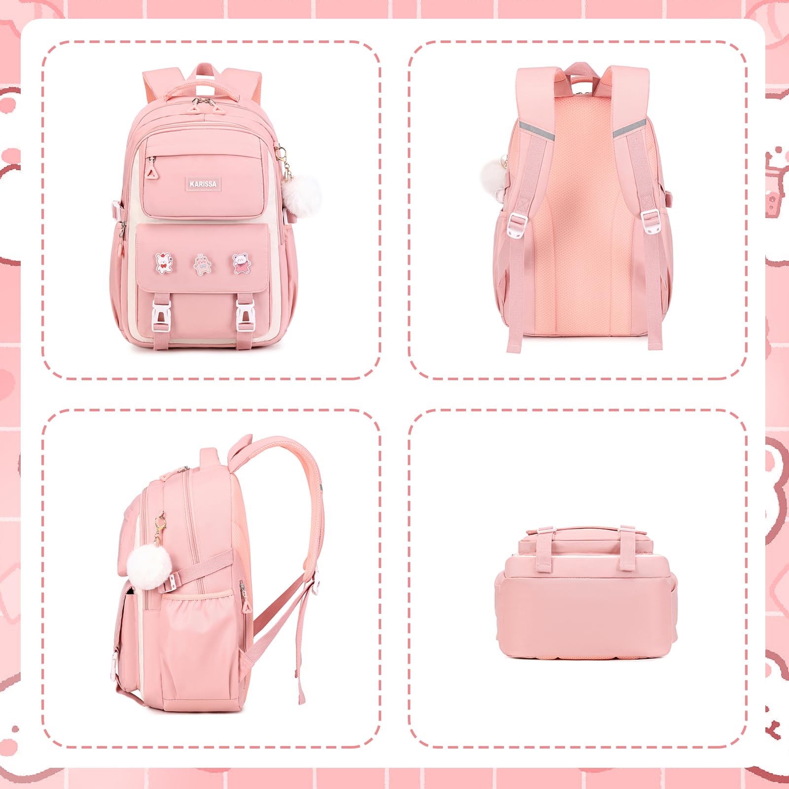 **Anti-Theft Girls Backpack for School - Lightweight Water-Resistant Bookbag with Back Pocket, Pink Kids Backpack for Elementary & Primary Students - Perfect for Daily Use, Travel & Outdoor Activities**