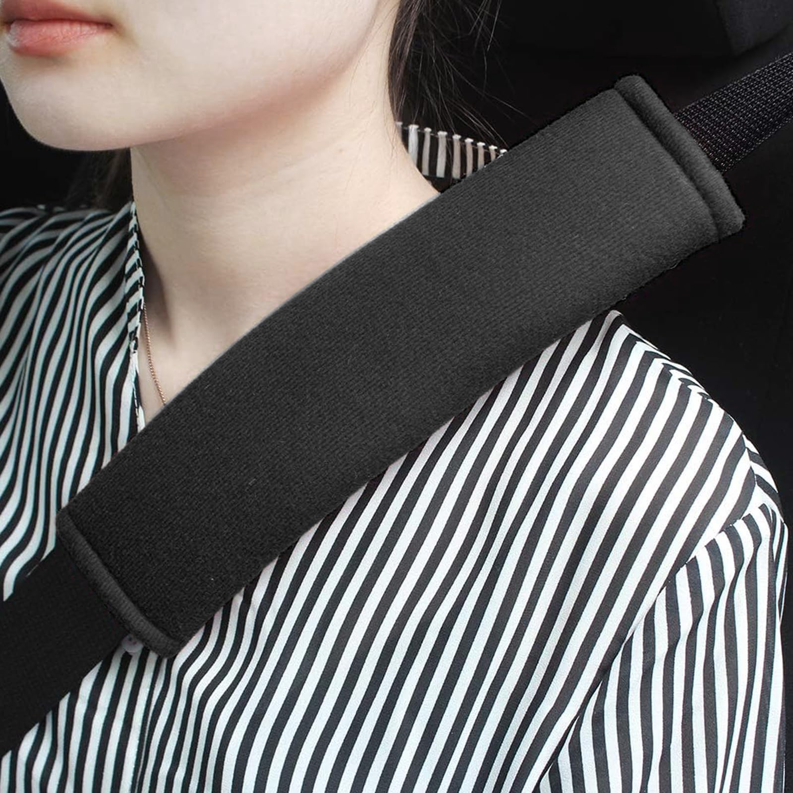 2-Pack Soft Car Seat Belt Pad Cover for Adults & Kids - Comfortable Safety Belt Shoulder Strap Protector for Long Drives, Travel & Commuting - Black (Fits Car Seat Belts, Shoulder Bags & Backpacks)