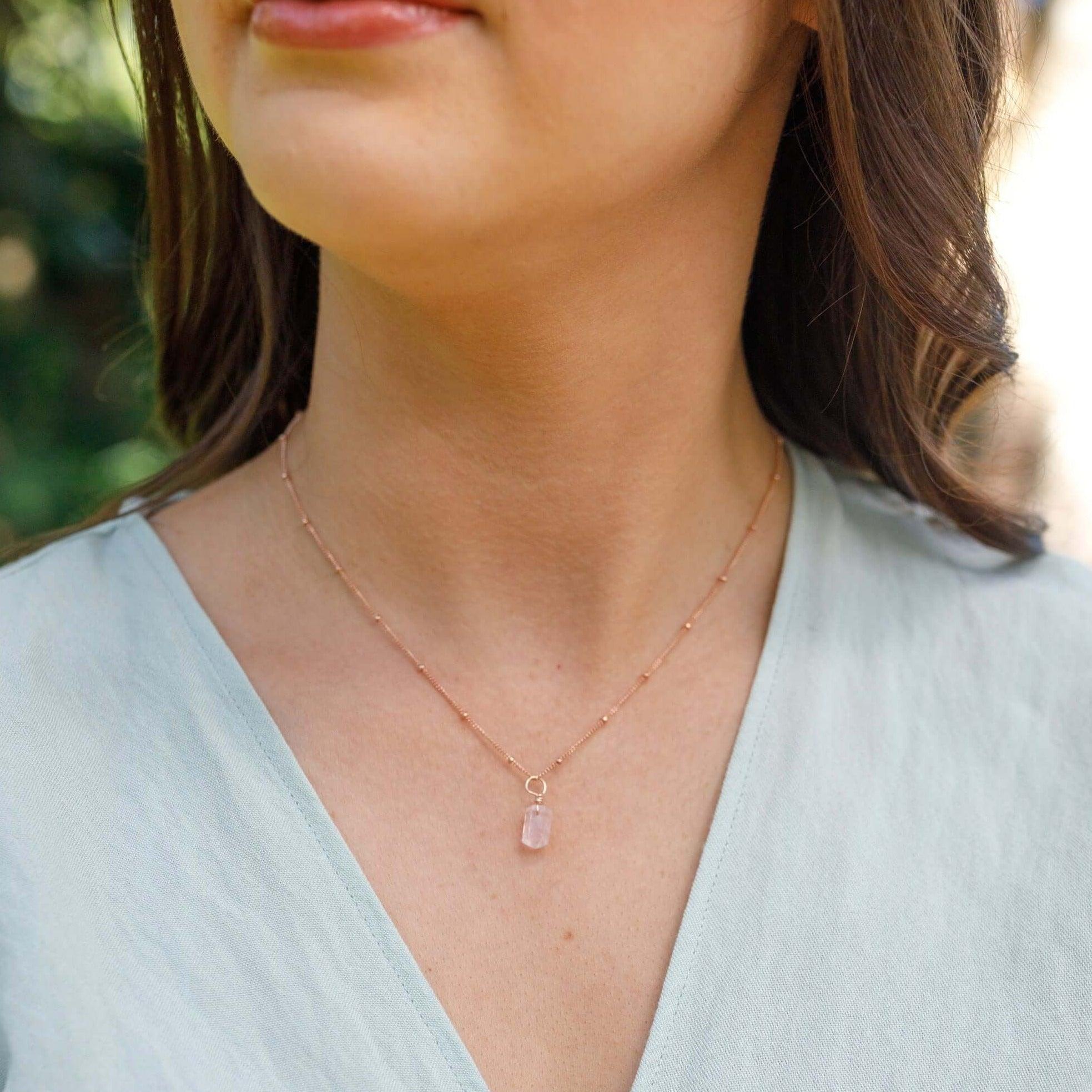 Rose Quartz Mini Double Terminated Crystal Point Pendant Necklace - Healing Crystal Jewelry for Women, Spiritual Gift & Chakra Balancing | Perfect for Meditation, Energy Work & Everyday Wear