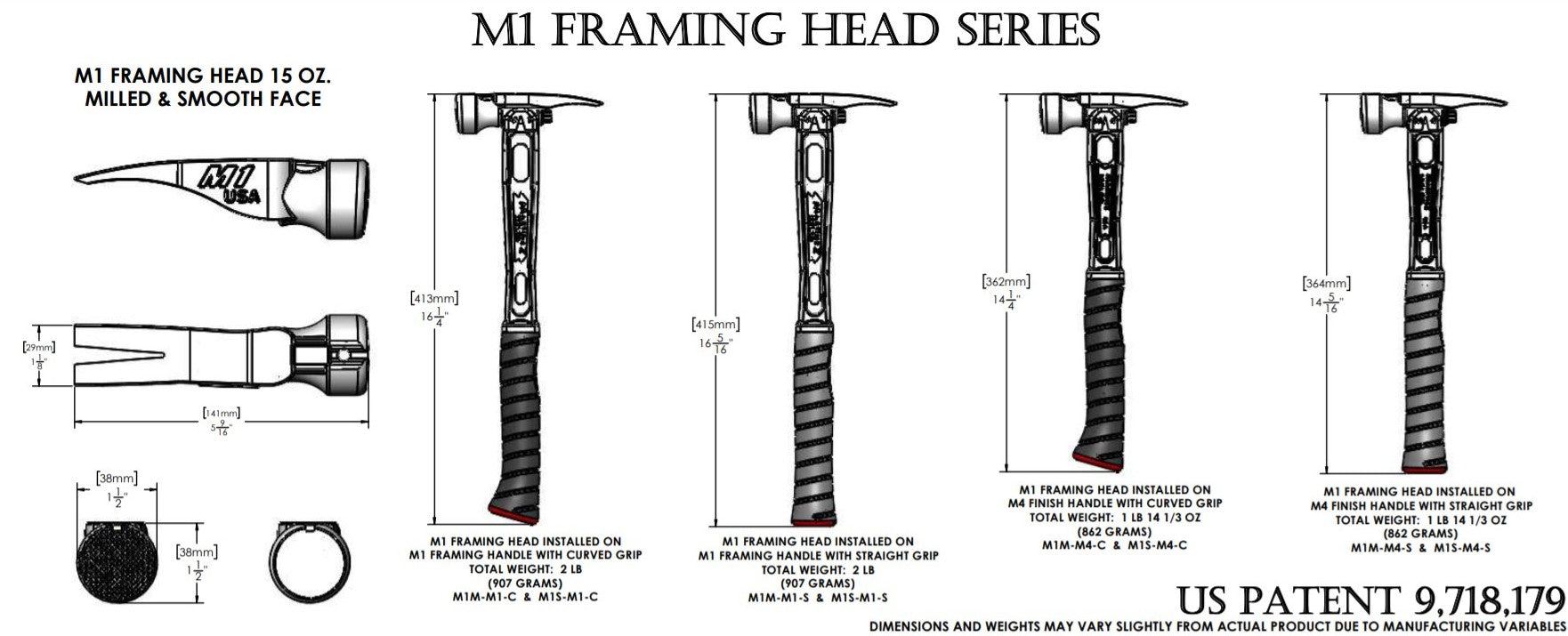 Martinez M1 Titanium Handle 15oz Smooth Face Steel Head Framing Hammer - Professional Construction Tool for Carpentry, Woodworking & DIY Projects