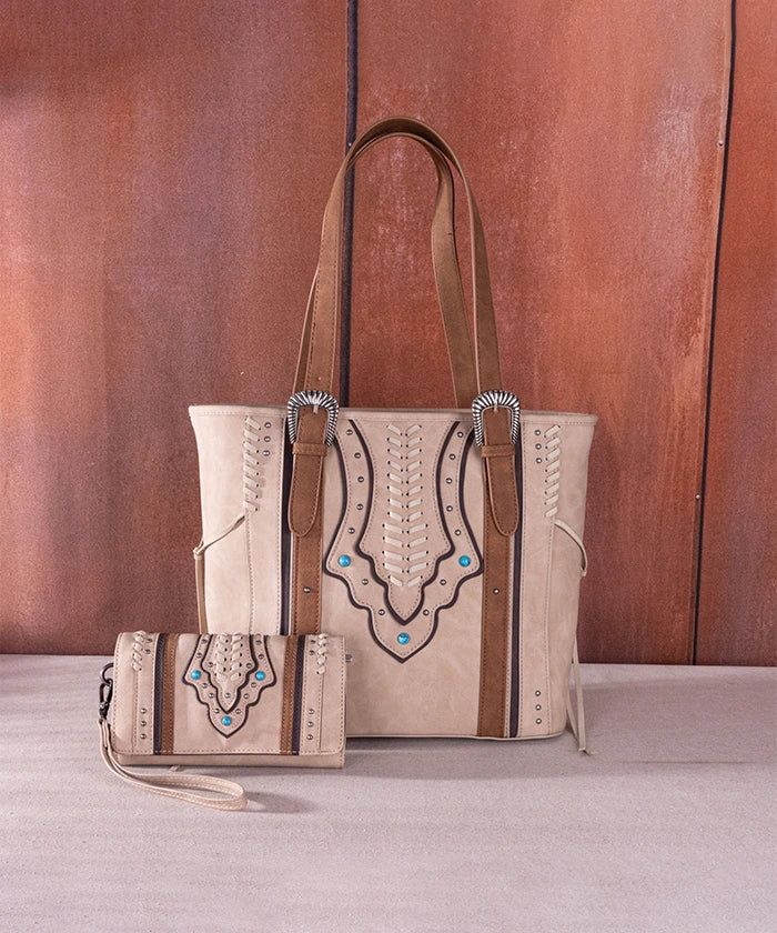 Montana West Whipstitch Concealed Carry Tote Bag Set - Stylish & Functional Handbag for Women with Hidden Gun Pocket - Perfect for Everyday Use, Travel & Self Defense