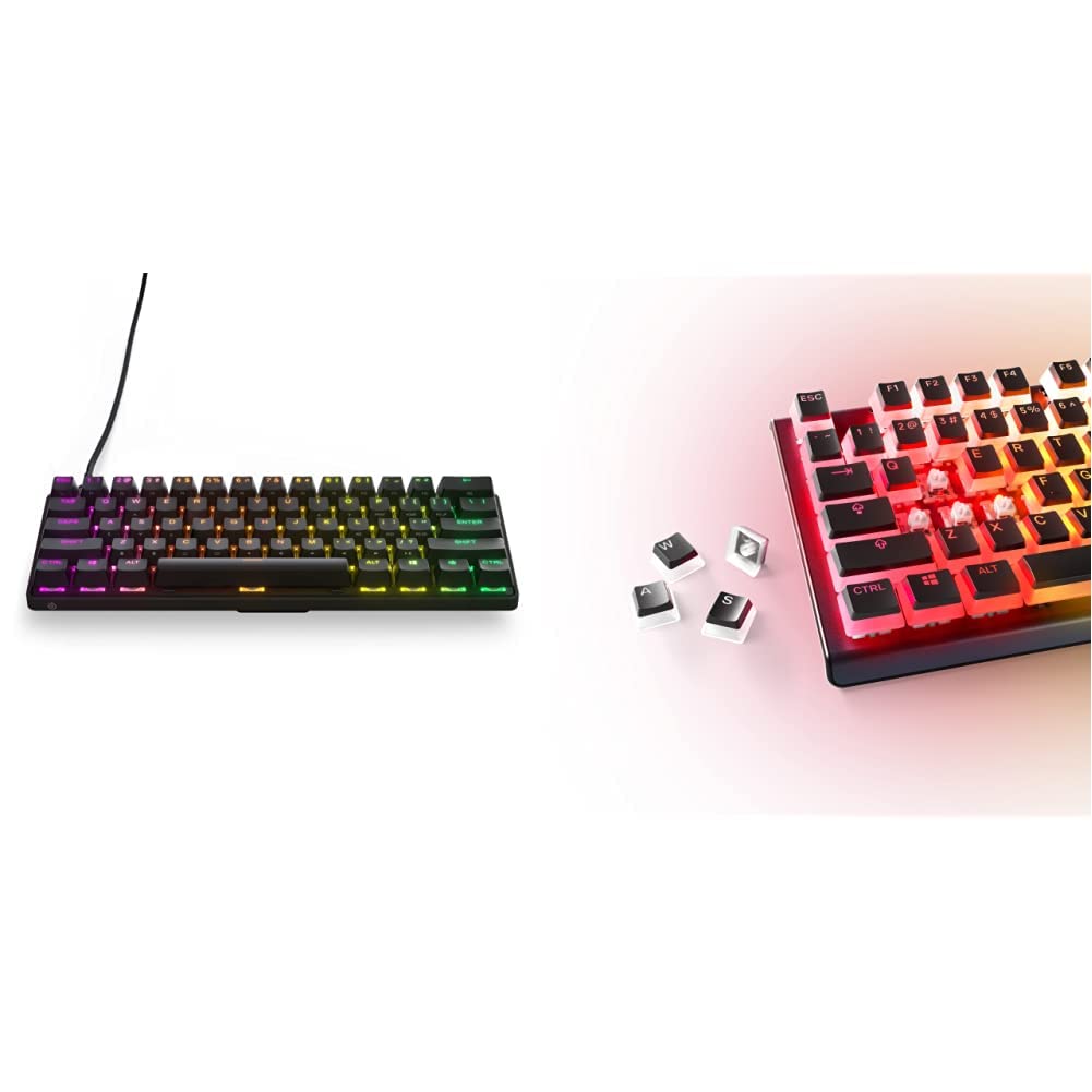 SteelSeries Apex Pro Mini 60% Mechanical Gaming Keyboard with PRISMCAPS Double Shot Pudding-Style PBT Keycaps - Durable & Compatible with Most Mechanical Keyboards - Black - Perfect for Esports, Streaming & Office Work
