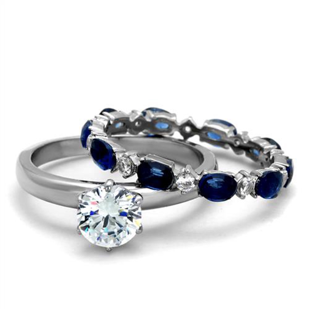 2.25ct Blue Cubic Zirconia Wedding Ring Set for Women Size 5-10 | Elegant Stainless Steel Jewelry for Brides & Anniversaries