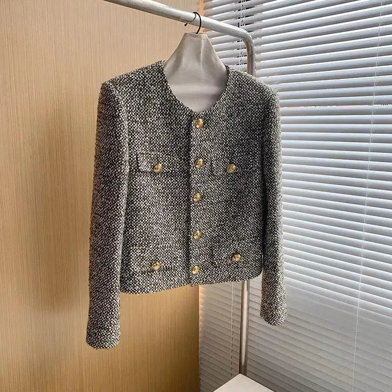 Stylish Women's Tweed Jacket with Multiple Pockets - Elegant Blazer for Office, Dating & Fall Fashion