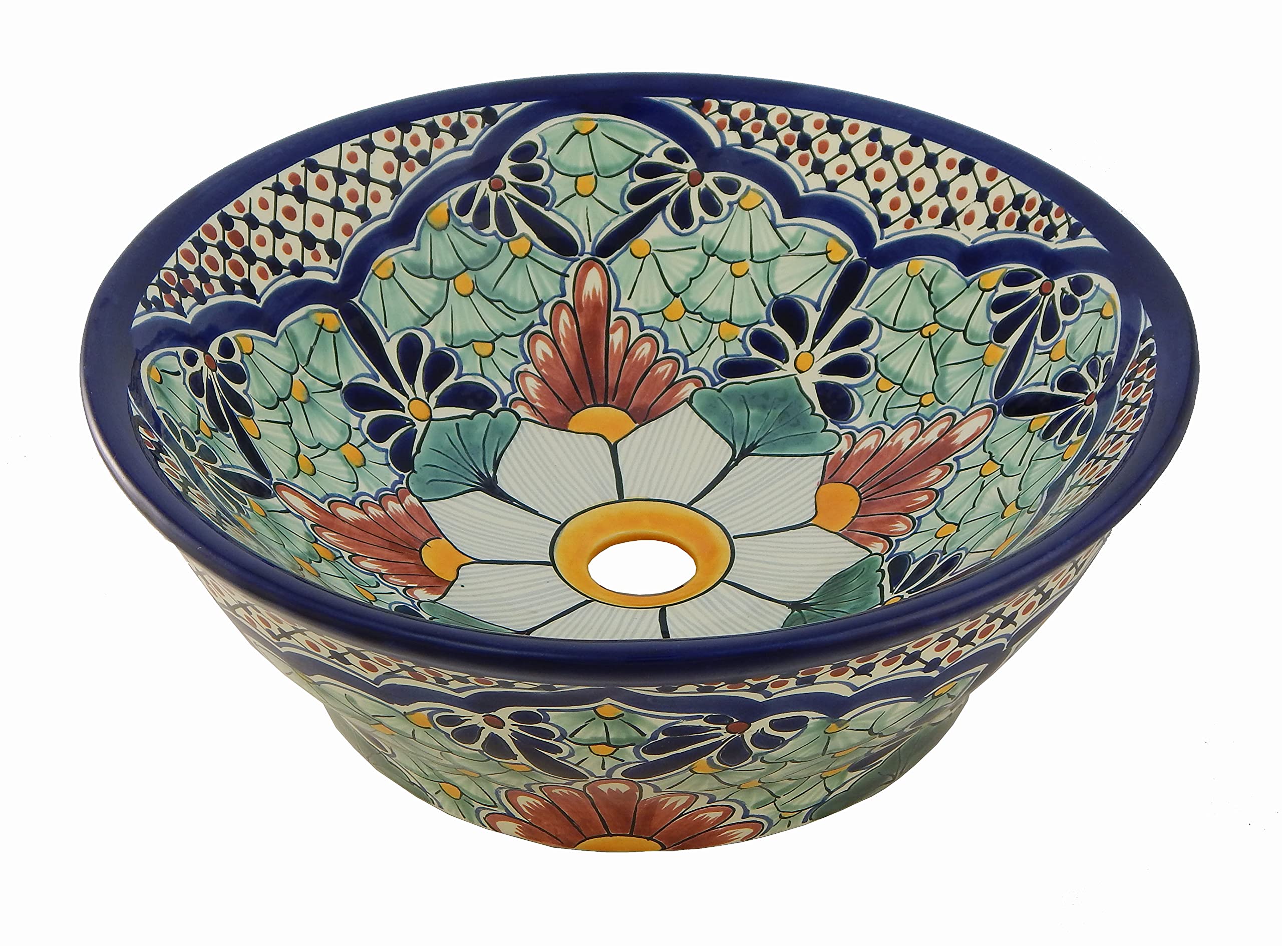 Vessel Skirted Talavera Mexican Ceramic Bathroom Sink #15 - Handcrafted Artisan Basin for Bathroom Vanity, Powder Room & Farmhouse Decor