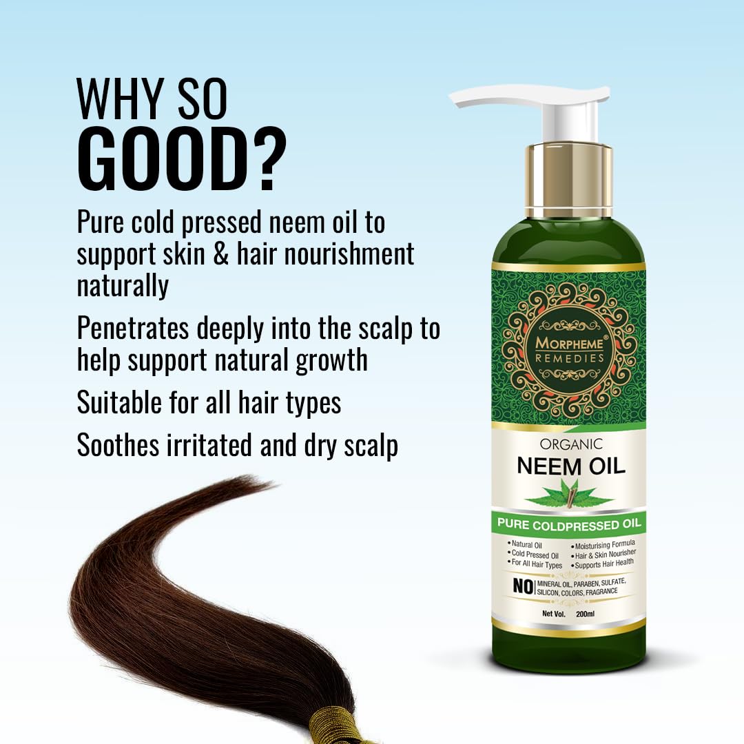 Pure Organic Neem Oil Cold-Pressed for Hair & Skin Care - 200ml | Natural Scalp Treatment & Skin Moisturizer | Perfect for Dry Scalp, Dandruff, Acne & Eczema Relief