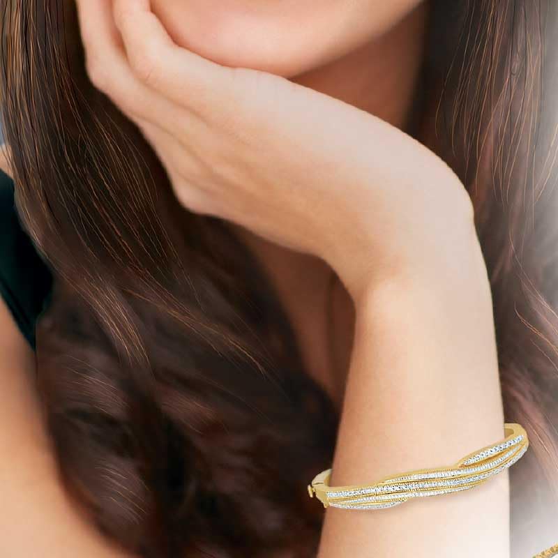 Danbury Mint Diamond Forever Sentiment Bangle - 20 Genuine Handset Diamonds Gold Tone Bracelet for Women | Romantic Jewelry Gift with 
