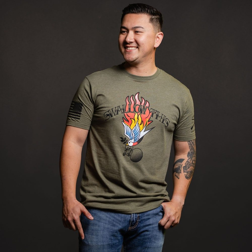 Swallow This T-Shirt - Military Green Cotton Tee for Men & Women | Casual Streetwear & Graphic Print Fashion