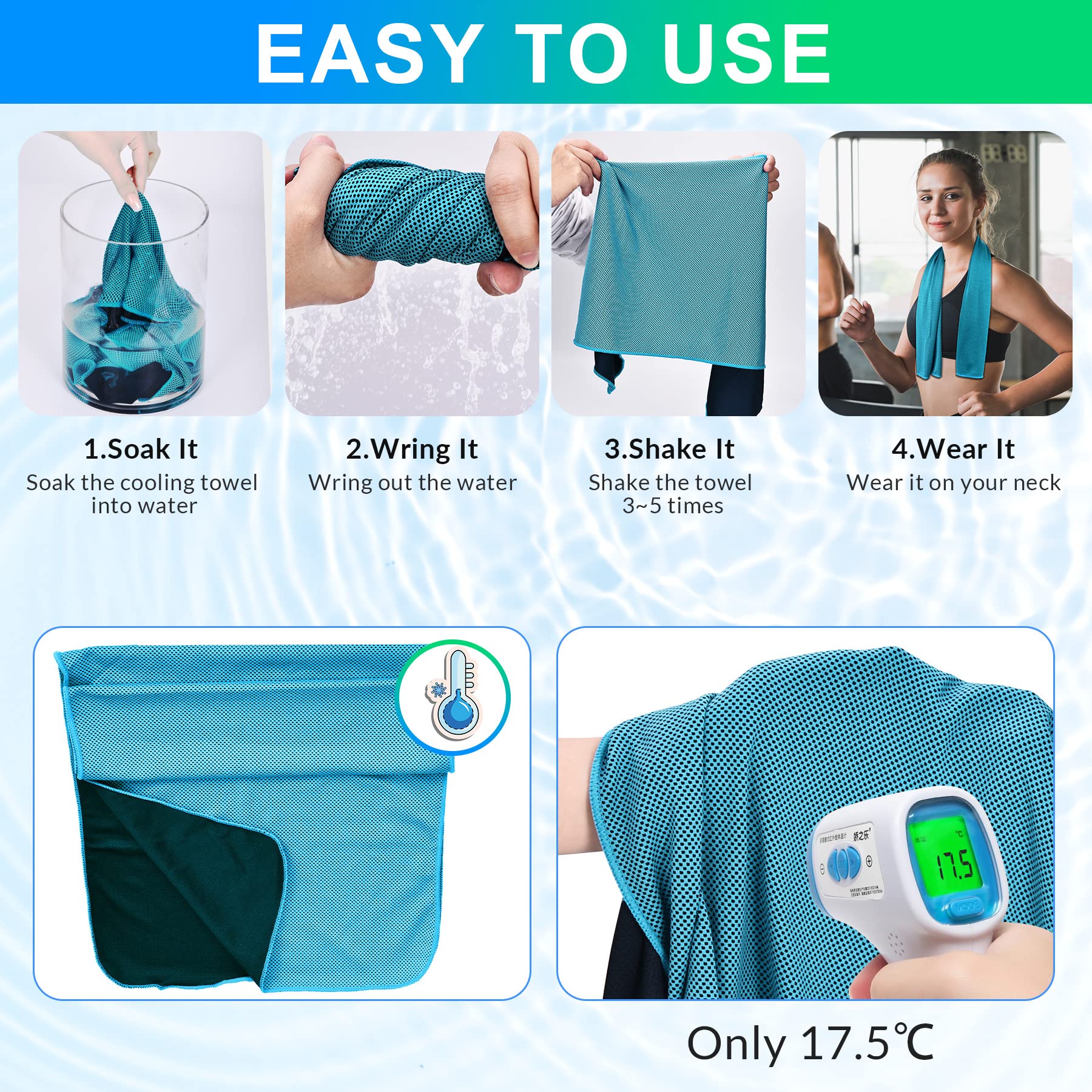 4 Pack Cooling Towel (40”×12”) - Soft Breathable Microfiber Neck & Face Towel for Hot Weather - Perfect for Yoga, Golf, Gym, Camping, Running & Outdoor Activities - Instant Cooling Ice Towel Accessories