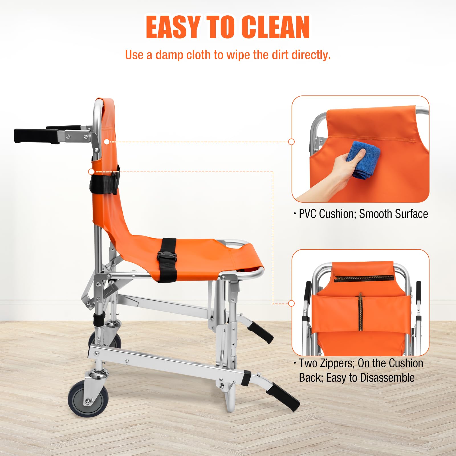 EMS Stair Chair - 350 Lbs Capacity Medical Evacuation & Patient Transfer Chair with 2 Wheels & Adjustable Straps - Foldable Ambulance Transport for Emergency Staircase Rescue & Home Mobility Assistance