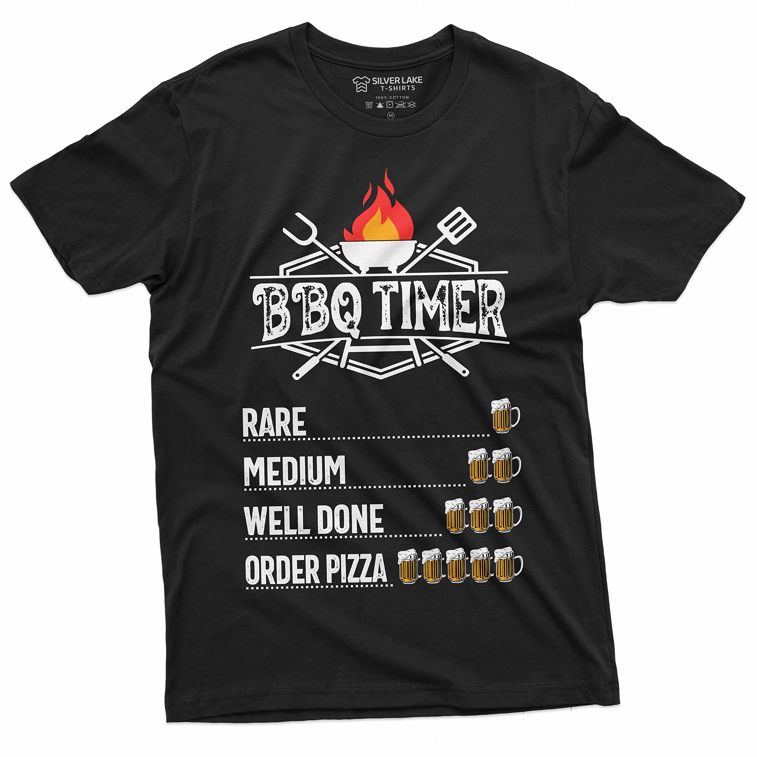 Funny BBQ Timer T-Shirt for Men - Silver Lake Graphic Humor Tee | Perfect for Outdoor Grilling, Beer Parties & Casual Wear