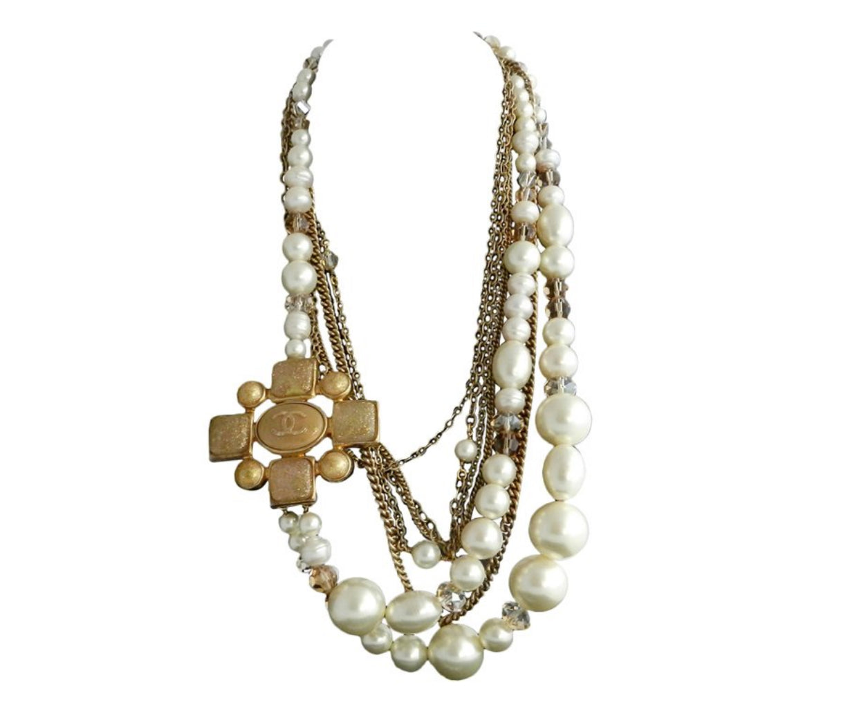 Chanel 2007 Fall Multi-Strand Pearl & Gold Chain Gripoix Necklace - Vintage Luxury Jewelry for Women - Perfect for Evening Parties & Special Occasions