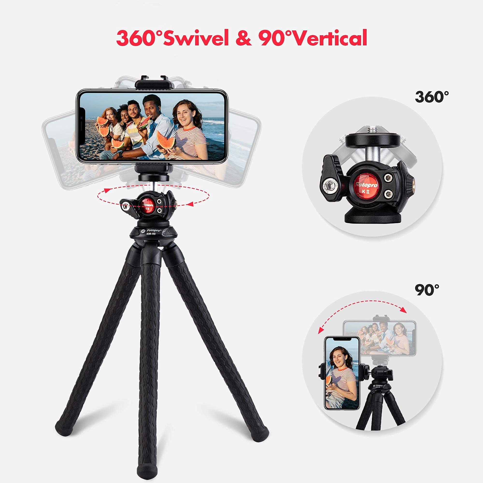 Fotopro Flexible Smartphone Tripod Stand - Portable Mini Tripod for iPhone, Android, GoPro & DSLR Cameras - Perfect for Vlogging, Travel & Outdoor Photography