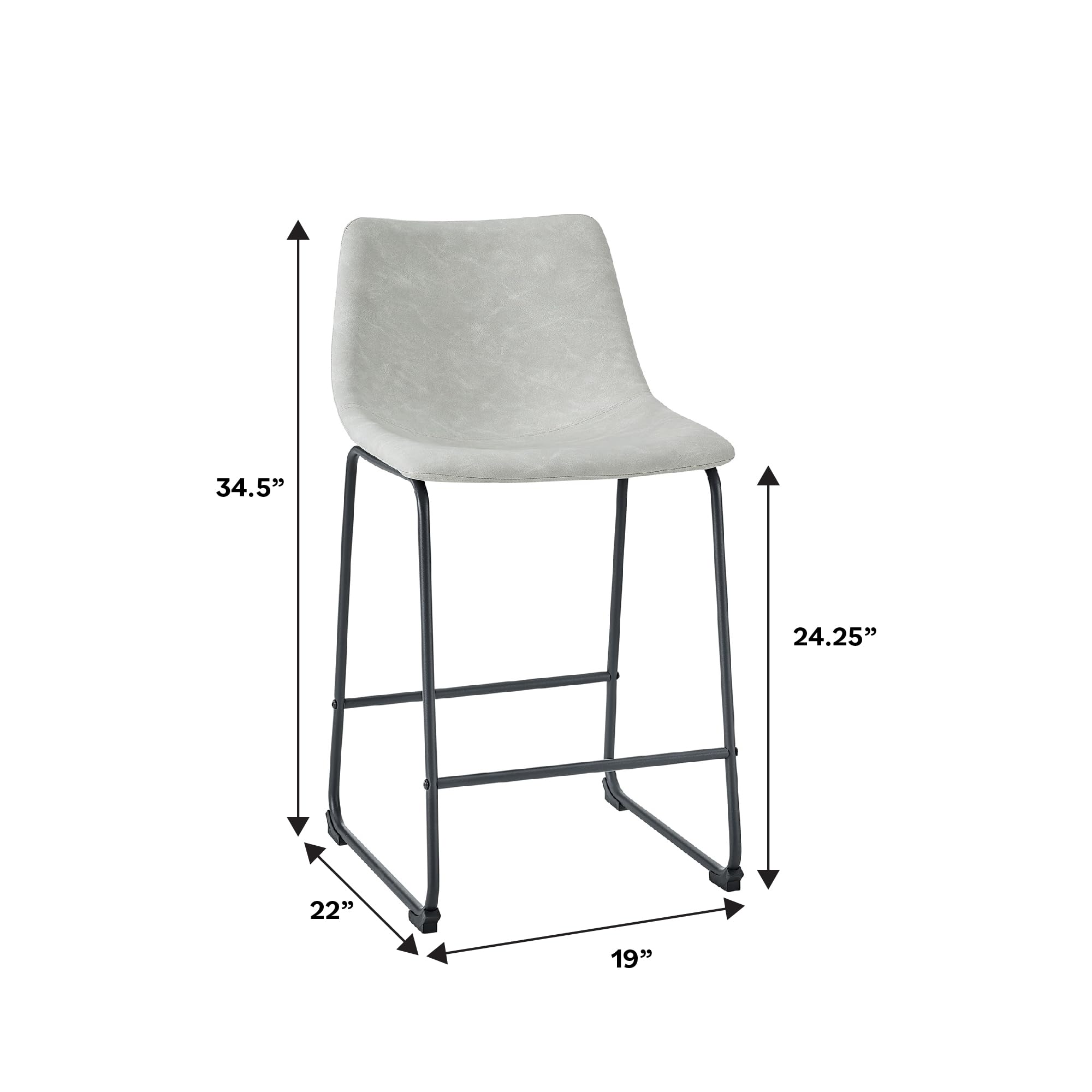 Walker Edison Douglas Urban Industrial Faux Leather Counter Stools, Set of 2, Grey - Perfect for Kitchen Islands, Breakfast Bars & Modern Dining Spaces