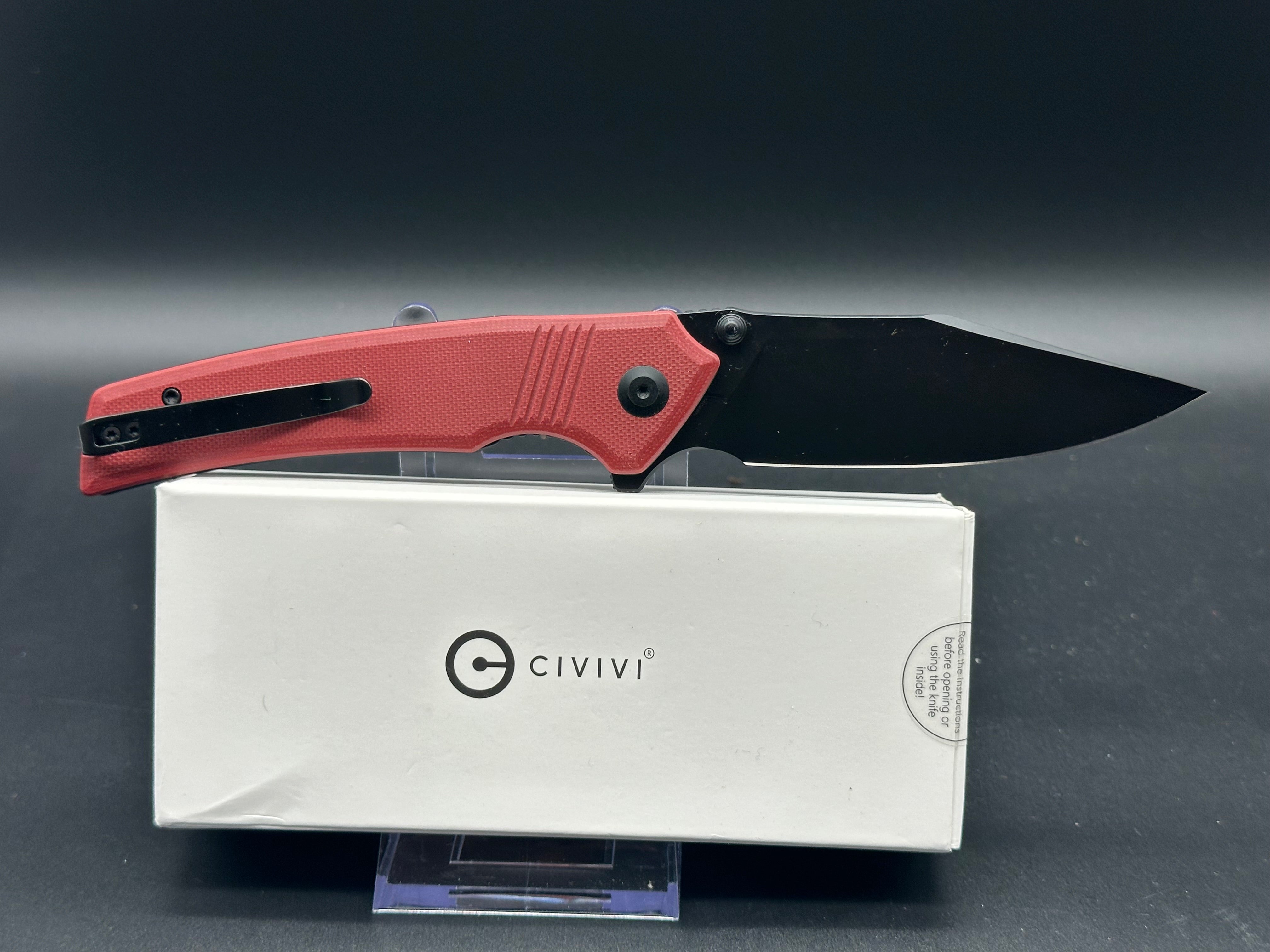 CIVIVI TRANQUIL FOLDING KNIFE - Burgundy G10 Handle, 14C28N Clip Point Plain Black Blade (Model C23027-2) | EDC, Outdoor Camping, Survival & Everyday Carry Pocket Knife