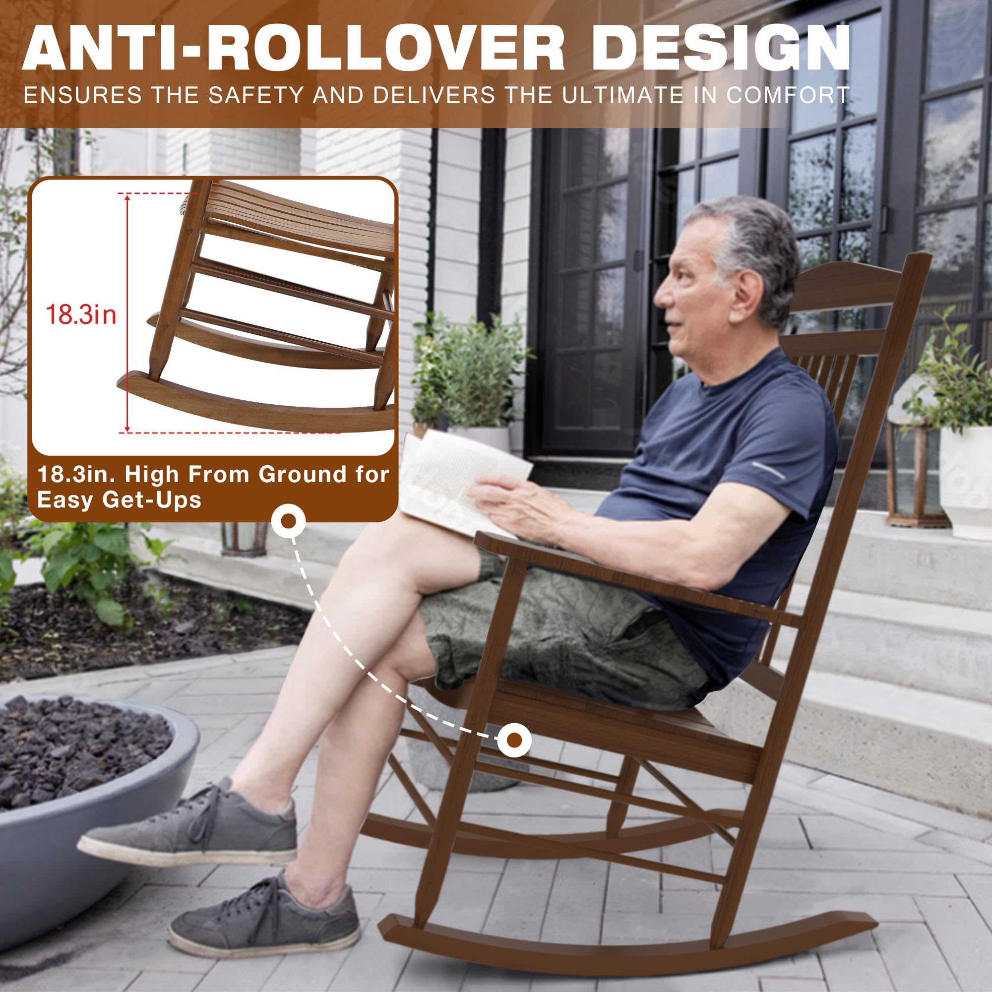 MUPATER 3-Piece Outdoor Rocking Chair Set with Bistro Table - Foldable Teak Wood Patio Furniture for Garden, Porch & Backyard Relaxation