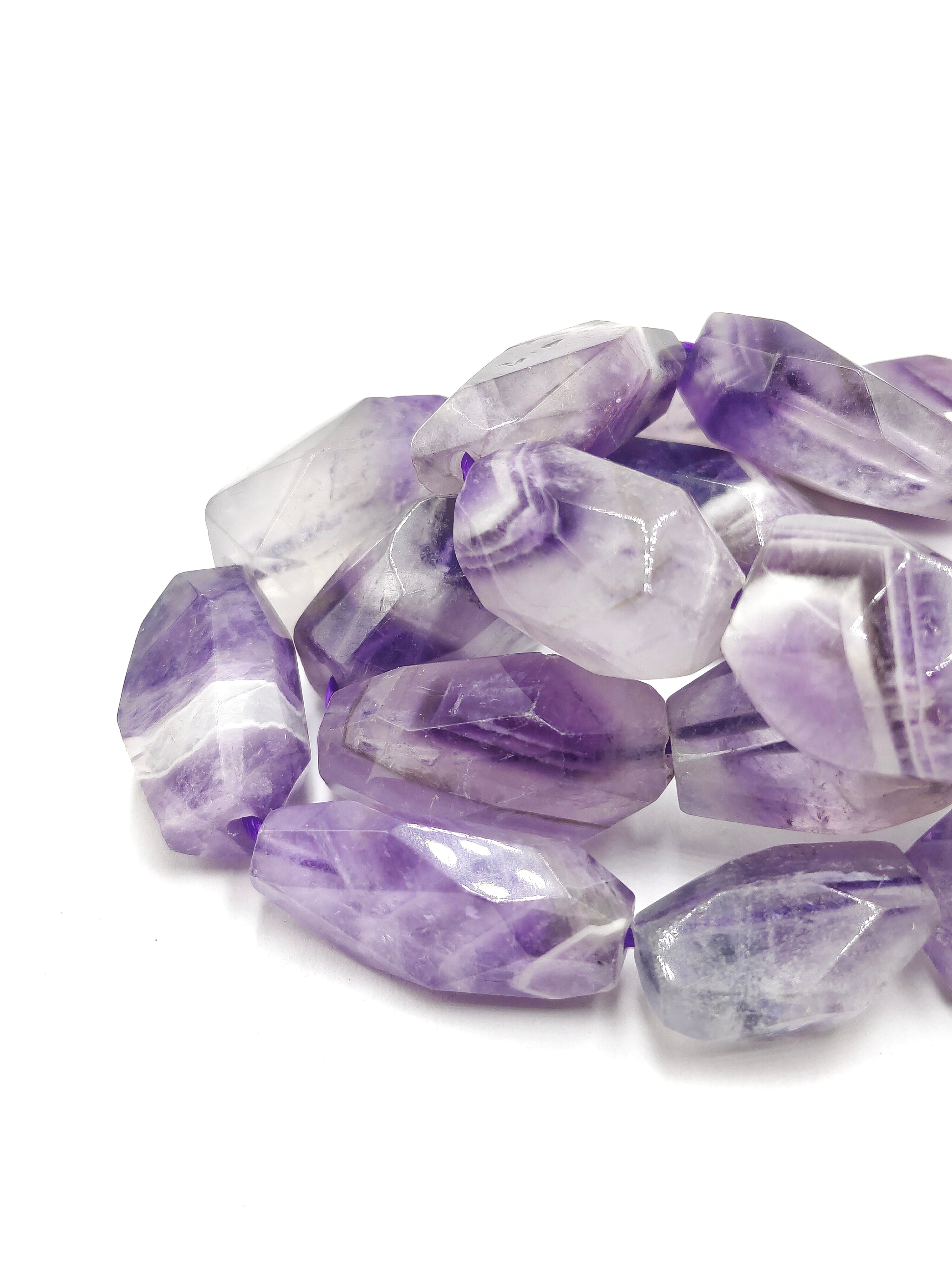 Chevron Amethyst Faceted Nugget Beads - Size 10 (35mm) 15 Strands - DIY Jewelry Making, Bracelets & Necklace Design