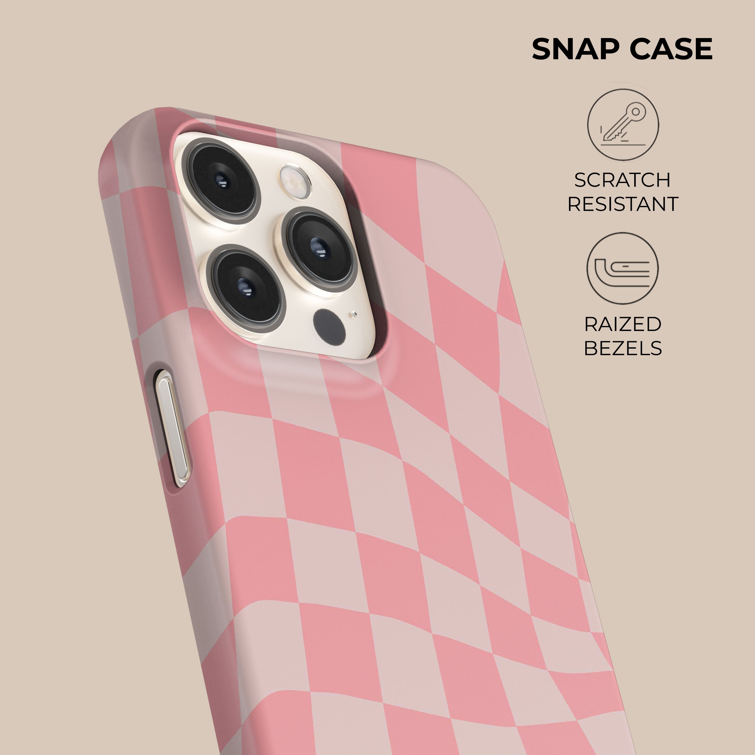 Trendy Pink Wave Checkered Phone Case - Shockproof & Slim Design for iPhone 15/14/13/12/11 Pro Max - Cute Aesthetic Protective Cover for Women Girls (Perfect for Daily Use, Travel & Gift Giving)