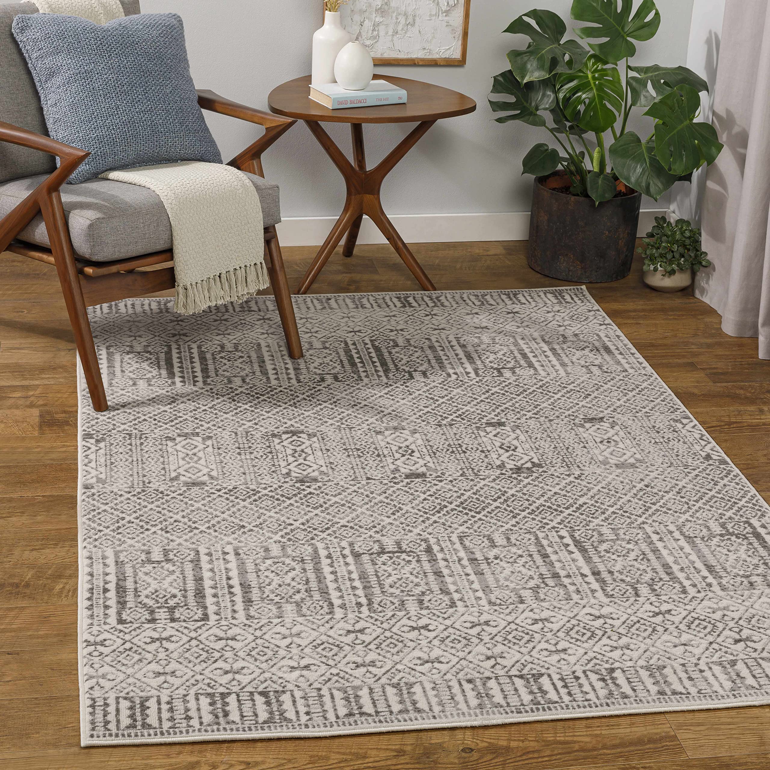 Hauteloom Akdiken Bohemian Transitional Area Rug - Light Gray, Medium Gray, Charcoal - 9'2
