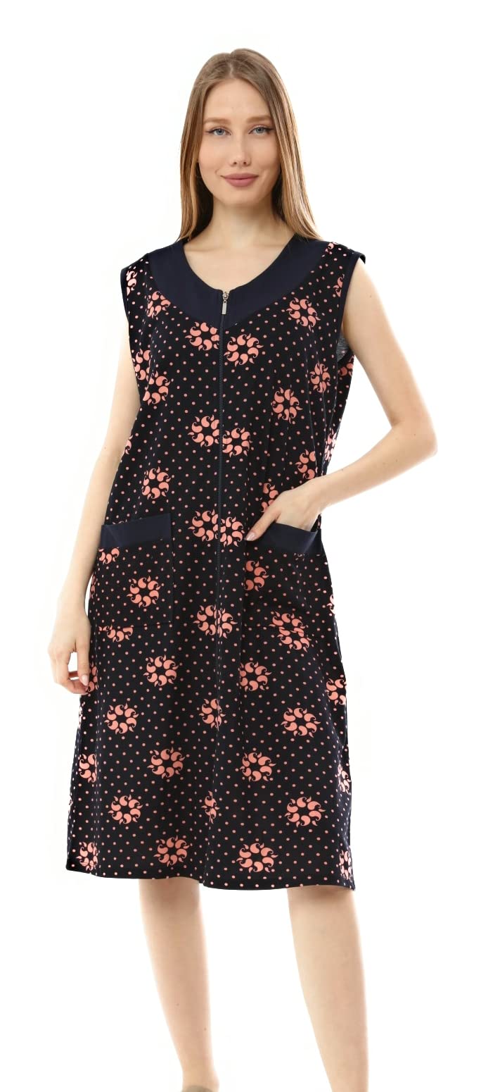 La Serren Women's 100% Cotton Zipper Front Sleeveless Summer Dress - Casual House Robe for Lounge, Beach Cover-Up & Sleepwear