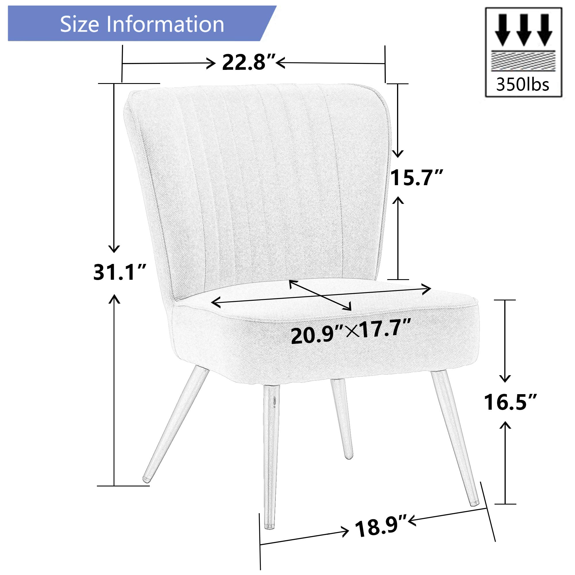 Modern Blue Accent Chair Set of 2 - Upholstered Armless Slipper Chairs for Living Room, Bedroom & Reception - Comfy Wingback Club Chairs for Guest Seating & Lounge Areas - Perfect for Home Decor, Apartments and Office Waiting Rooms