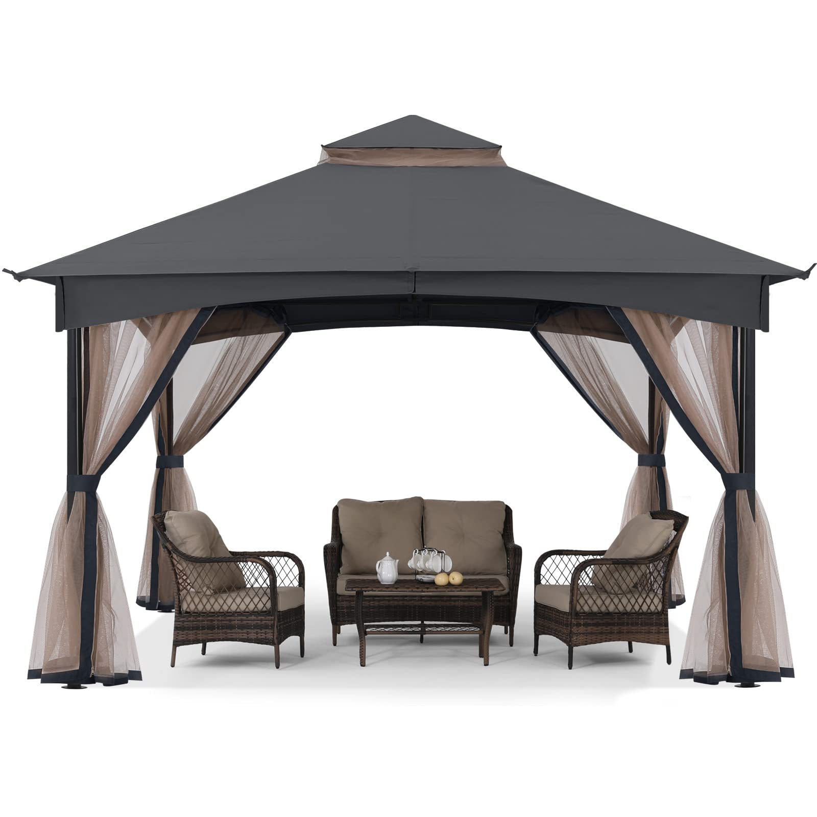 MASTERCANOPY Tool-Free 11x11ft Patio Gazebo with Netting Walls - Easy Screw-Free Installation for Outdoor Garden, Backyard, and Camping (Gray)