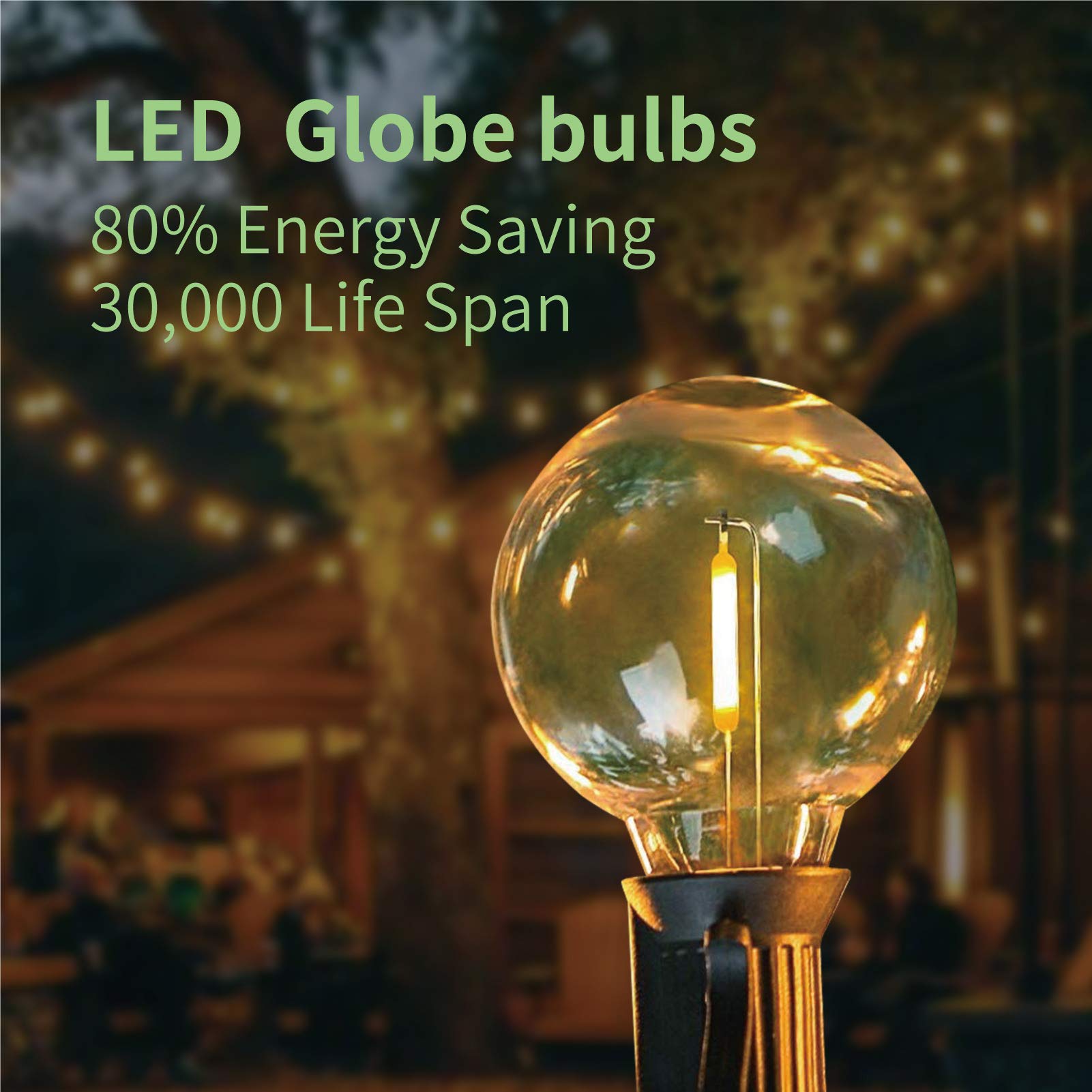 Meconard G40 Solar Replacement LED Bulbs - 25 Pack, E12 Candelabra Screw Base, 3V 1W Shatterproof Globe Bulbs for Outdoor String Lights (Warm White) - Perfect for Patio, Garden, Christmas & Holiday Decorations