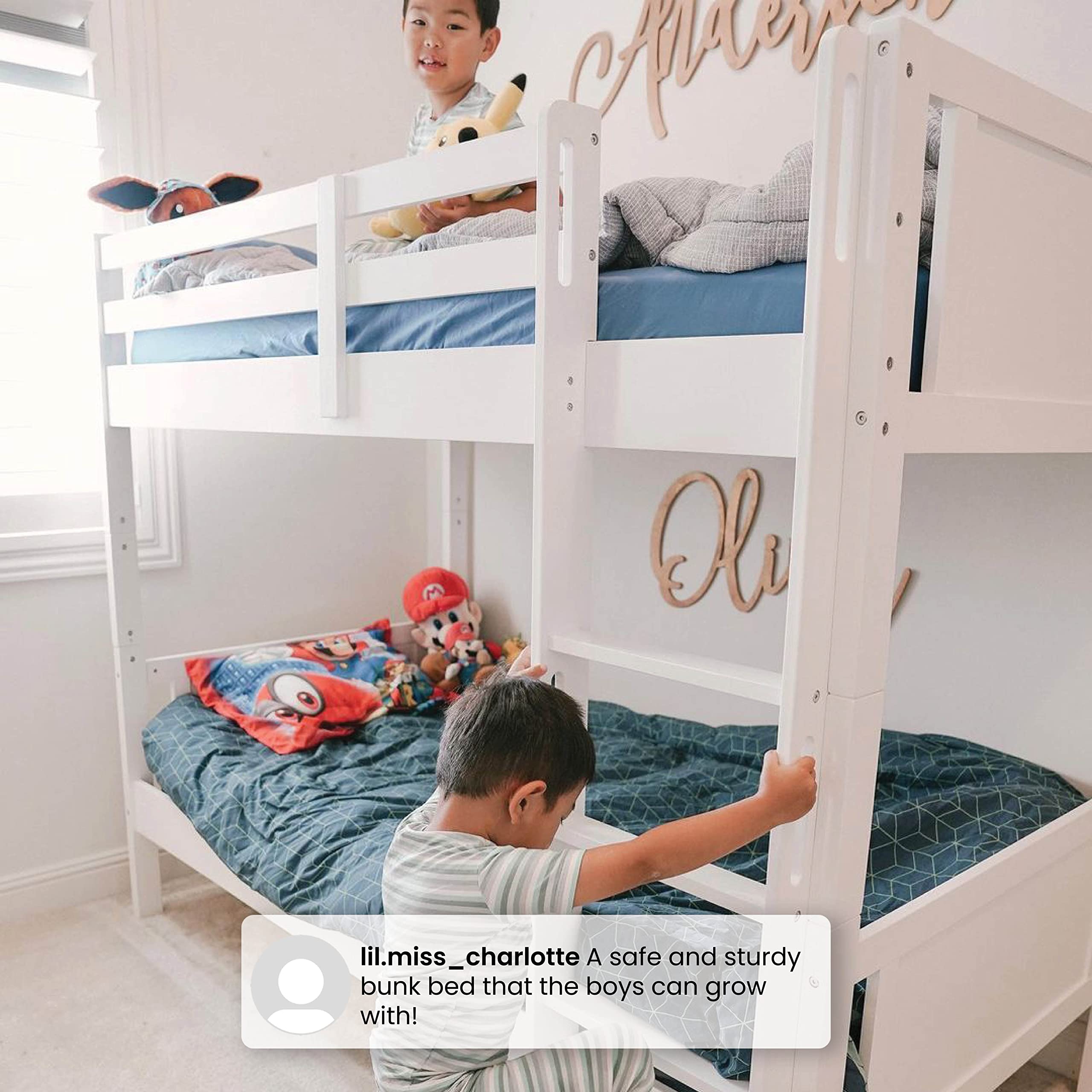 Delta Children White Convertible Twin Over Twin Wood Bunk Bed with Ladder & Guardrails - Converts to 2 Standalone Twin Beds - Sturdy & Safe Kids Bedroom Furniture for Small Spaces - Ships in 2 Boxes | Perfect for Shared Kids Rooms, Sleepovers & Space-Saving Solutions