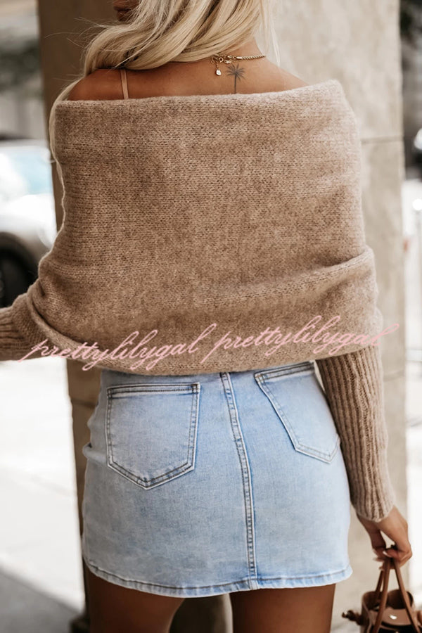 Cozy Two-Way Knit Off-Shoulder Relaxed Poncho Sweater - Perfect for Fall Layering & Casual Outings