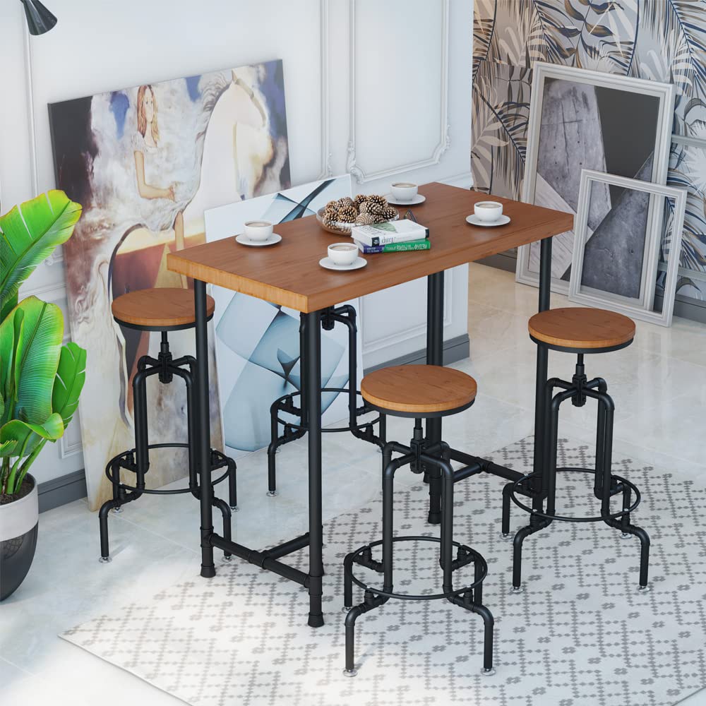 Industrial Pipe Counter Height Dining Table - Solid Wood Bar Table & Pub Table for Modern Dining Room, Office Desk or Laptop Workstation | Perfect for Home Bars, Cafes, and Small Space Living
