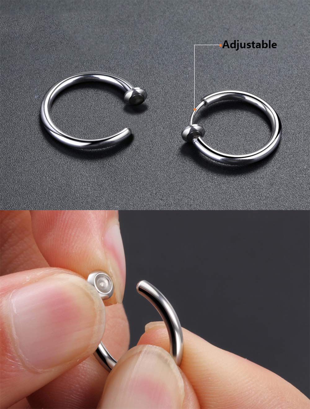 6 Pairs 13MM Stainless Steel Clip-On Earrings for Men & Women - Hypoallergenic Non-Pierced Huggie Hoop Earrings Set in Rose Gold, Black & Silver | Perfect for Sensitive Ears, Daily Wear, Work & Special Occasions