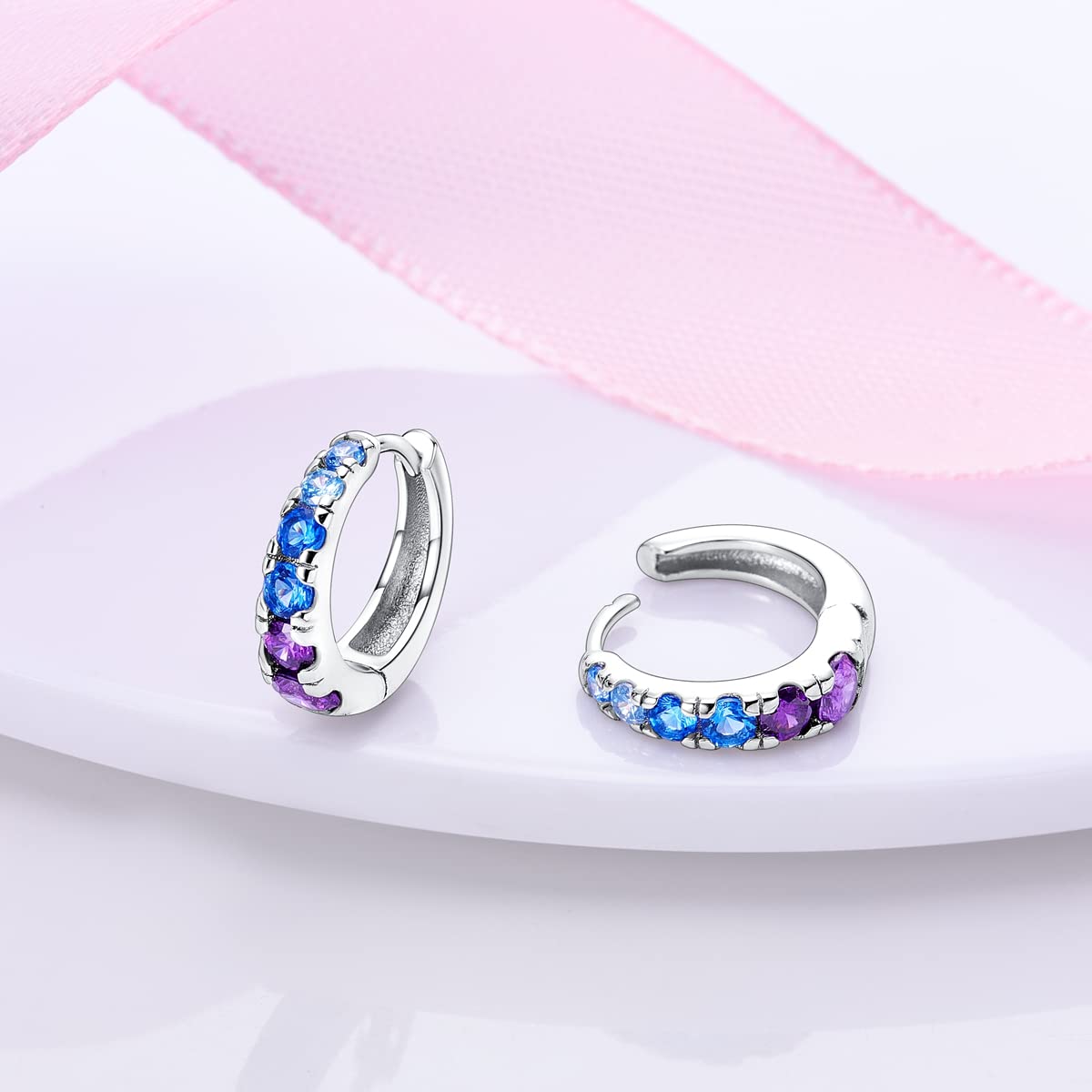 Sterling Silver Hoop Earrings for Women & Teens - Hypoallergenic Small Huggie Earrings with Sapphire & Multi Gemstones for Sensitive Ears | Perfect for Everyday Wear, Gifts & Special Occasions