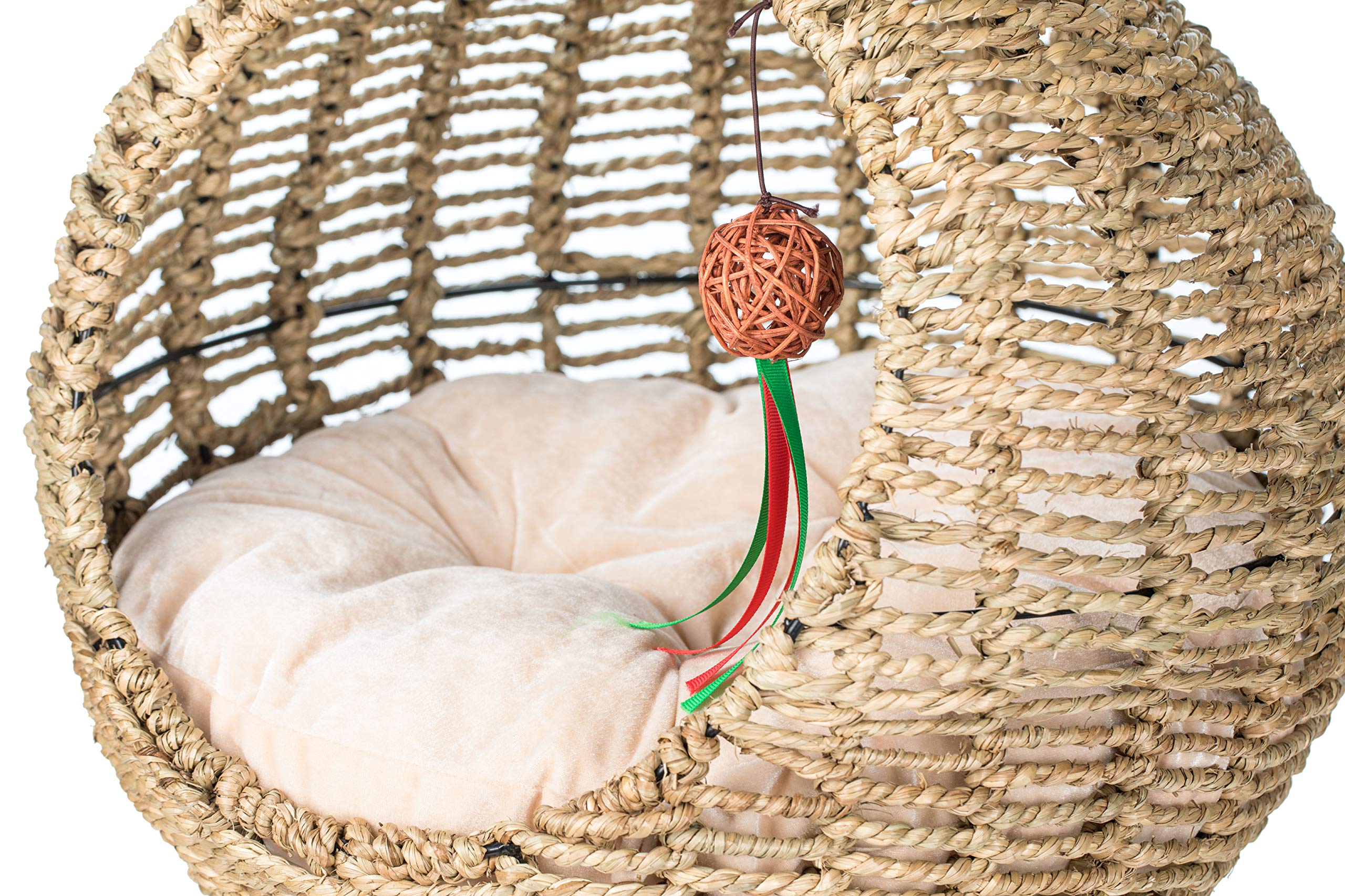 Handmade Wicker Cat Bed - Hanging Pet Basket with Cushion for Small Cats & Dogs | Cozy Indoor/Outdoor Pet House for Lounging & Napping