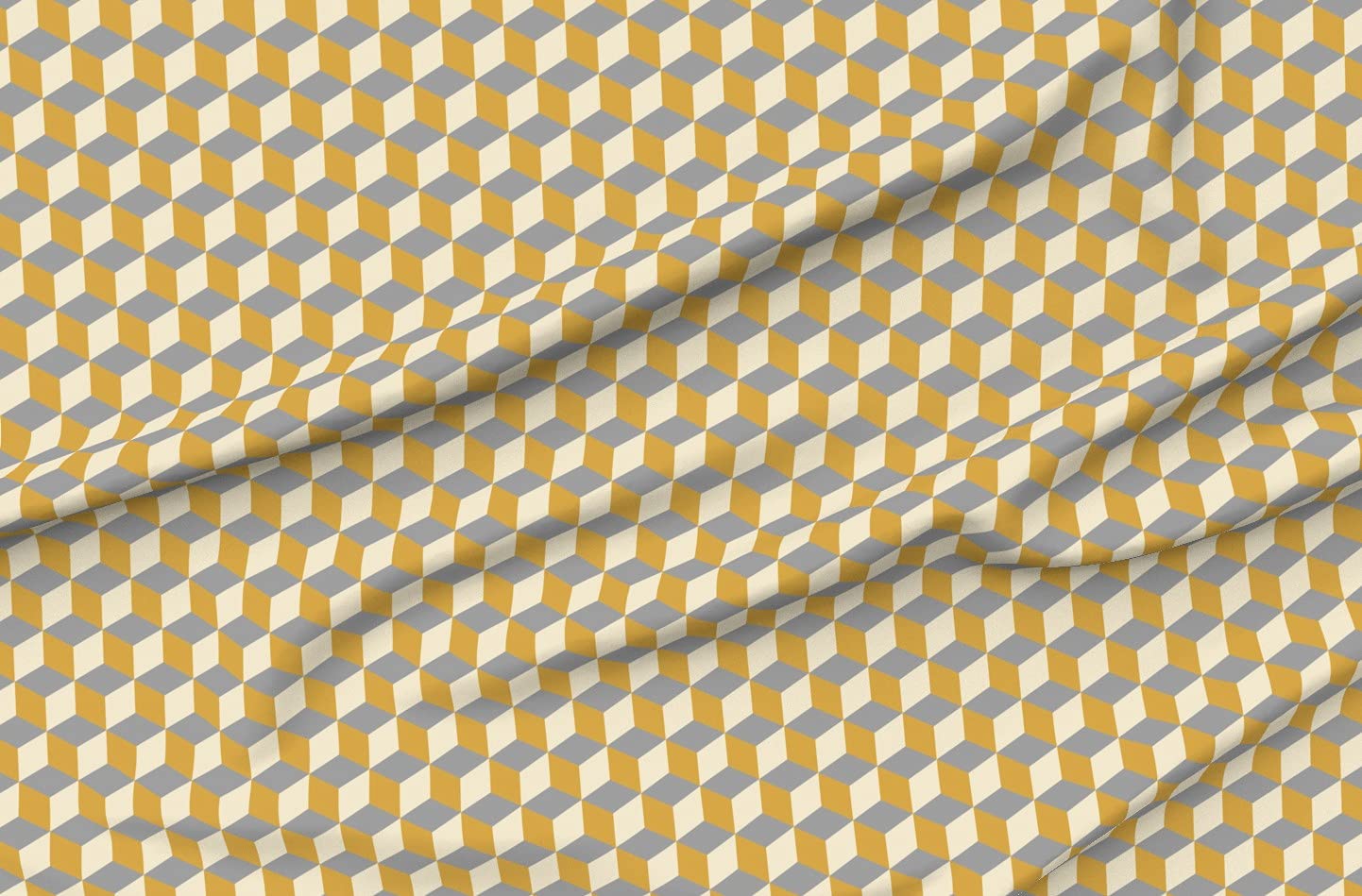 Mustard Cube Scandinavian Retro Geometric Modern Art Gray Printed Minky Fabric by The Yard - Soft & Durable for Sewing Baby Blankets, Quilt Backing, Plush Toys - Perfect for Nursery Decor, DIY Crafts & Home Decor Projects