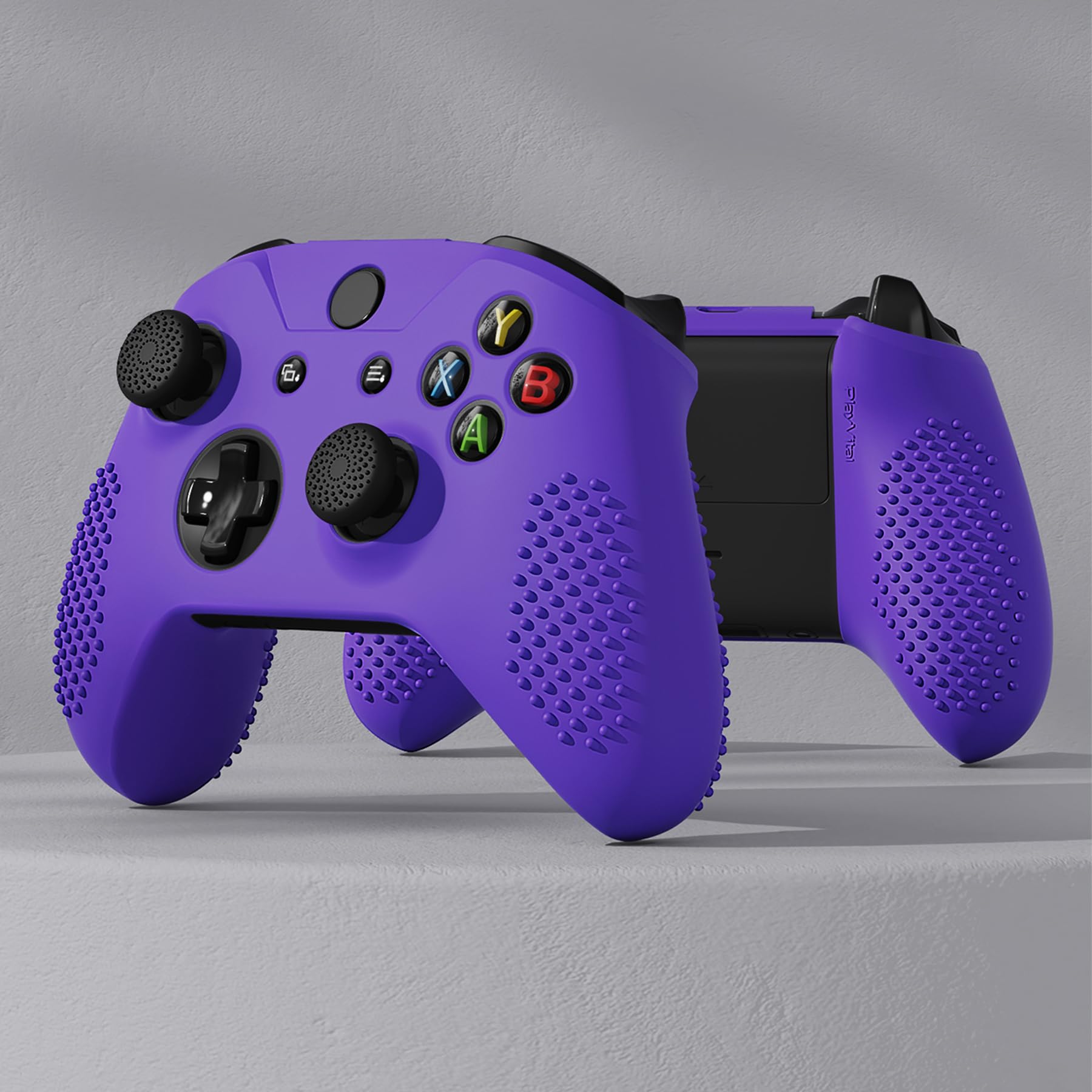 eXtremeRate PlayVital Soft Anti-Slip Purple Silicone Cover & Black Thumb Grips for Xbox One X/S Controller - Protective Skin Case (Controller Not Included) - Perfect for Gaming, Travel Protection and Enhanced Grip During Long Play Sessions