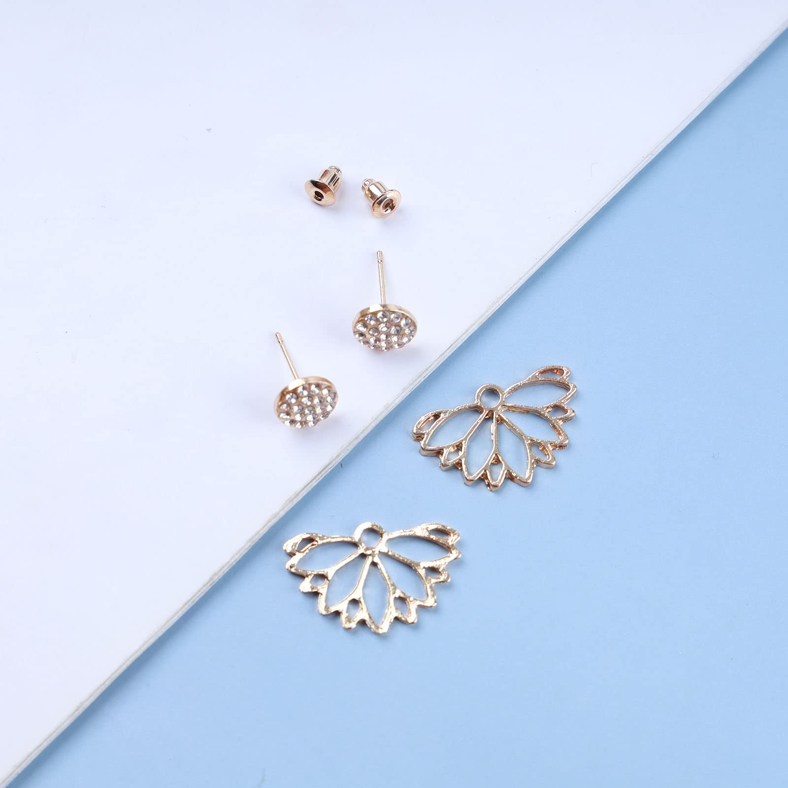 Vintage Lotus Flower Ear Jackets Earrings - Gold Rhinestone Crystal Studs for Women - Front & Back Two-Way Wearing Style - Perfect for Weddings, Parties & Everyday Elegance