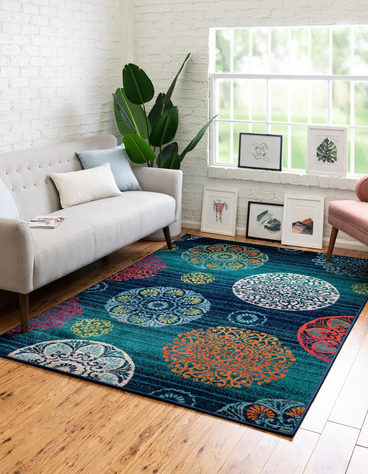 Unique Loom Azalea Collection Area Rug - Aromi (10' x 14' Rectangle, Navy Blue/Ivory) - Soft Non-Slip Living Room Rug for Bedroom, Dining Room & Home Decor