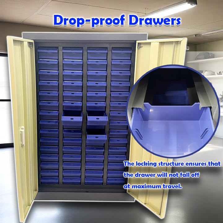 TECHTONGDA 60-Drawer Steel Bolt and Nut Storage Cabinet - Heavy-Duty Hardware Organizer with Locking Door for Workshop, Garage & Industrial Parts Organization | Tool Storage Solution for DIY, Mechanics & Professional Use