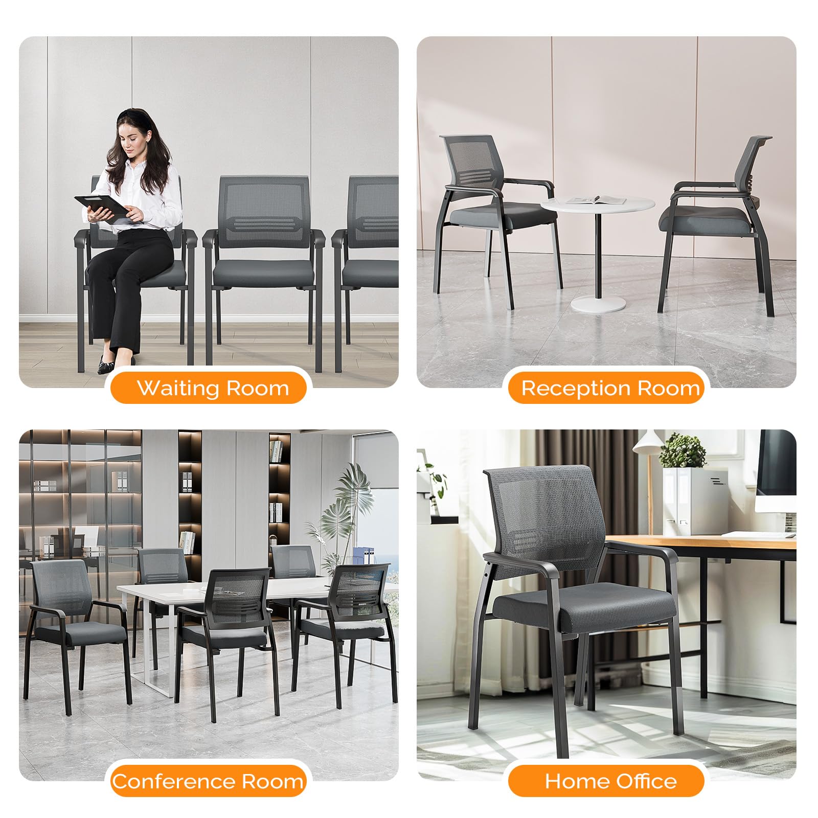 VINGLI Heavy Duty 350 lbs Capacity Oversized Waiting Room Chairs - Stackable Conference & Reception Chairs with Ergonomic Design for Office, Lobby, Guest Areas - Perfect for Corporate Spaces, Hotels, and Healthcare Facilities