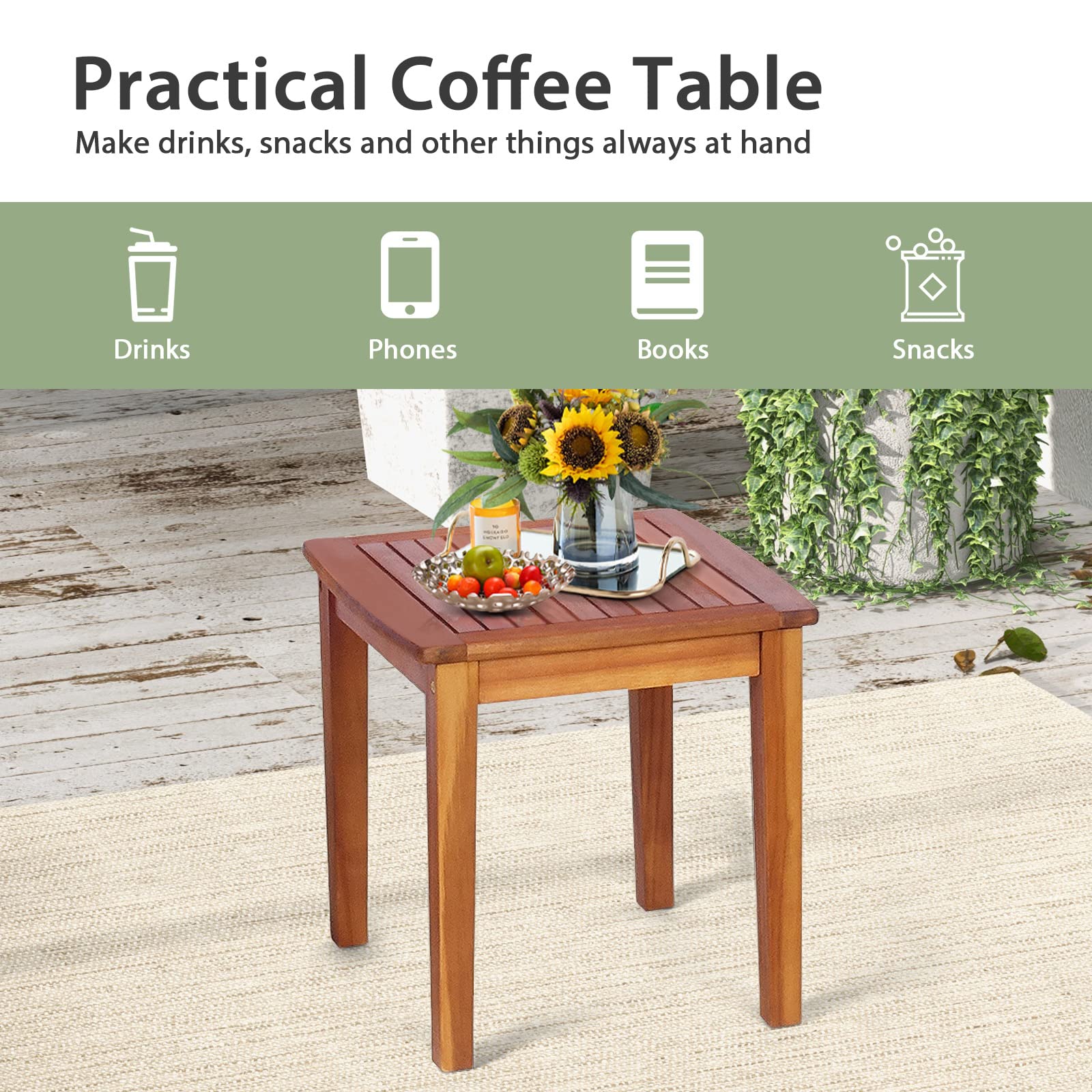 HAPPYGRILL 3-Piece Acacia Wood Rocking Bistro Set with Rattan Wicker Coffee Table - Patio Rocking Chairs & Conversation Set for Garden, Porch, Backyard - Perfect for Outdoor Relaxation & Entertaining