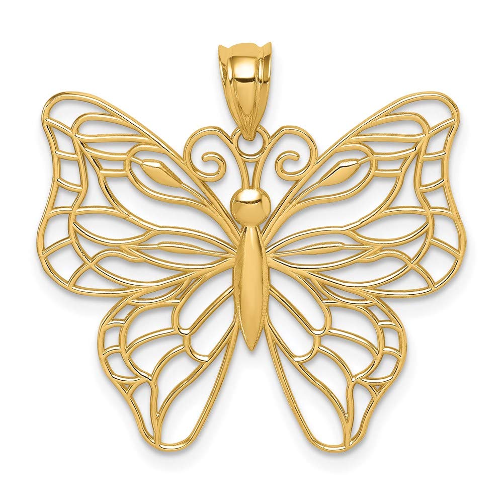 14k Yellow or White Gold Large Open Butterfly Pendant - 30mm Black Bow Design for Elegant Jewelry Gifts & Special Occasions