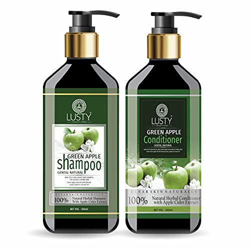 LUSTY A BEAUTY SENSE Green Apple Shampoo & Conditioner Set with Argan Oil - Anti Dandruff & Hair Loss Control - Paraben & Mineral Oil Free - 300ml for Men & Women - Perfect for Daily Hair Care & Scalp Nourishment