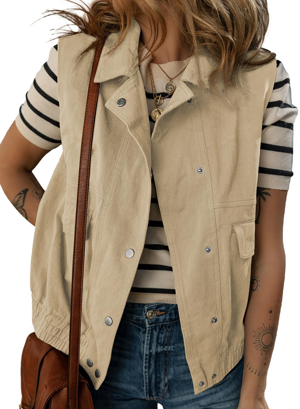 Dokotoo Women's Lightweight Button-Down Vest - Lapel Collar Sleeveless Jacket with Elastic Hem | Spring & Fall Outerwear | Casual, Office & Outdoor Wear
