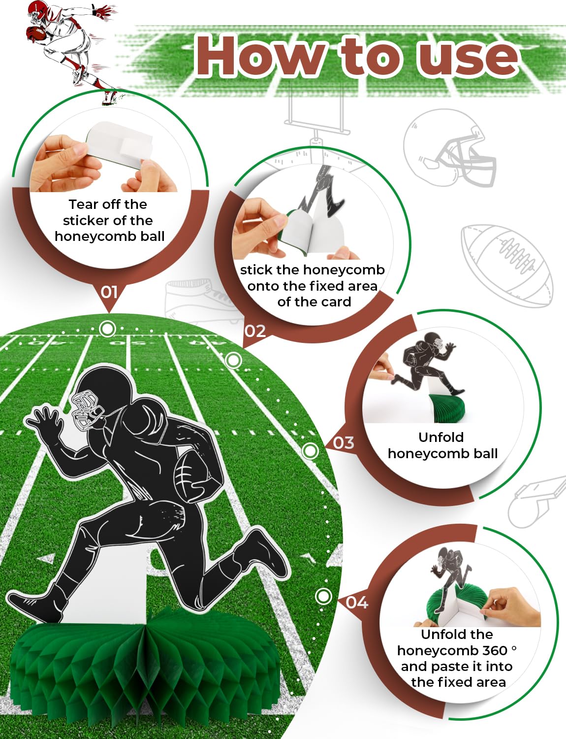 10Pcs Football Party Decorations - Football Honeycomb Centerpieces for Table, Birthday, Baby Shower & Tailgate Party Supplies | Perfect for Game Day Decor, Football Themed Events & Sports Fan Celebrations