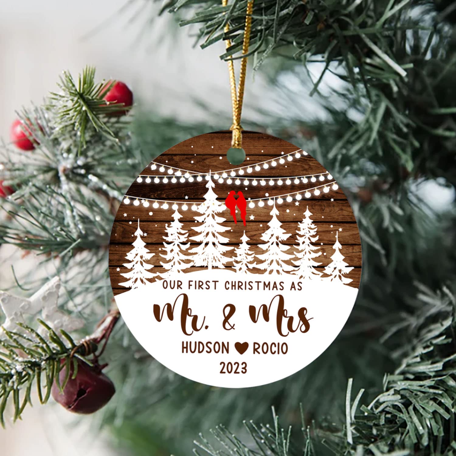 2025 Our First Christmas As Mr & Mrs Personalized Wooden Ornament - Custom Couple's First Married Christmas Tree Decoration - Handmade Hanging Keepsake for Newlyweds - Perfect for Holiday Decor, Gift Giving & Memory Preservation