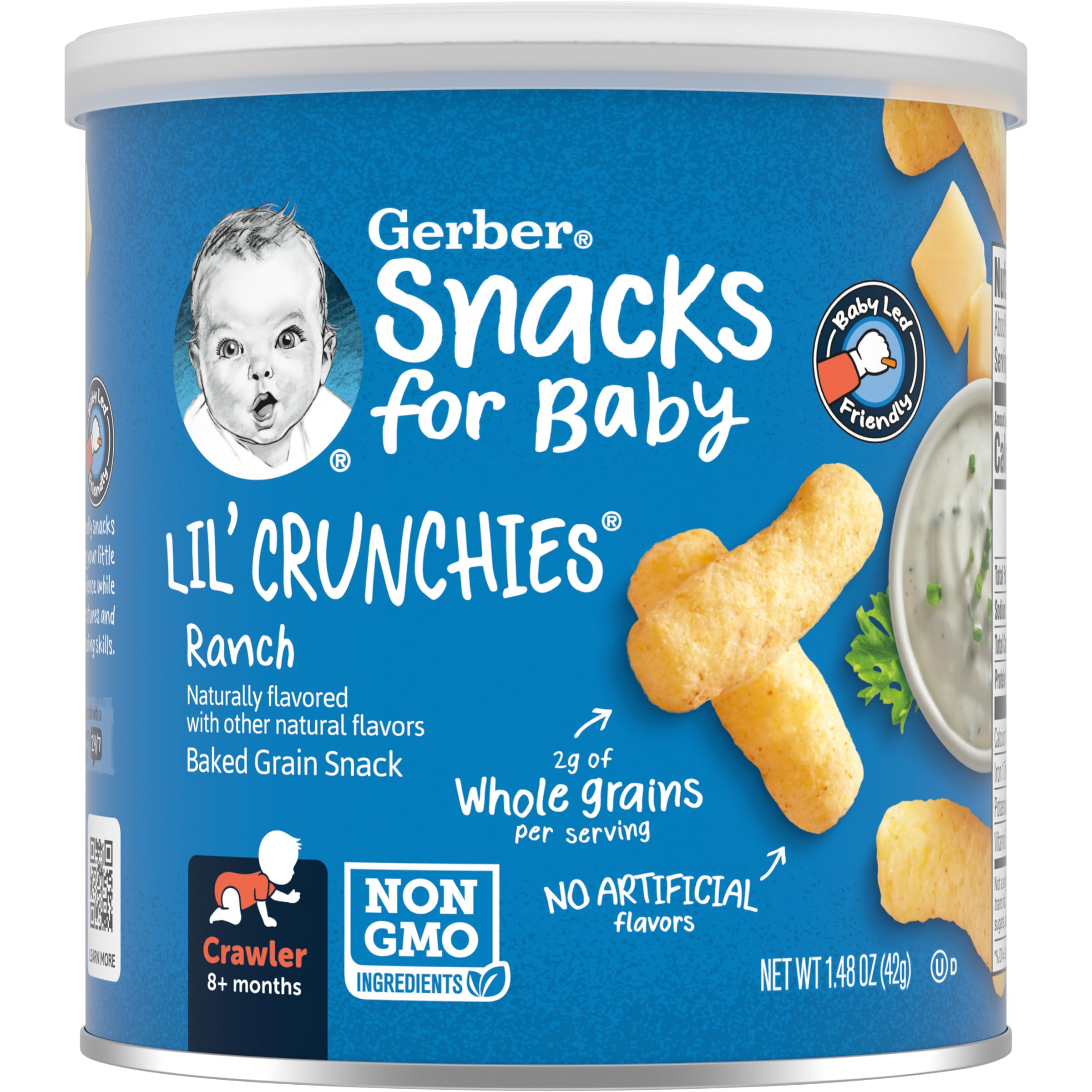 Organic Gerber Baby Snacks - Lil Crunchies Ranch Flavor, 1.48oz (6 Pack) | Healthy Toddler Finger Food for On-the-Go, Daycare & Travel Snacking